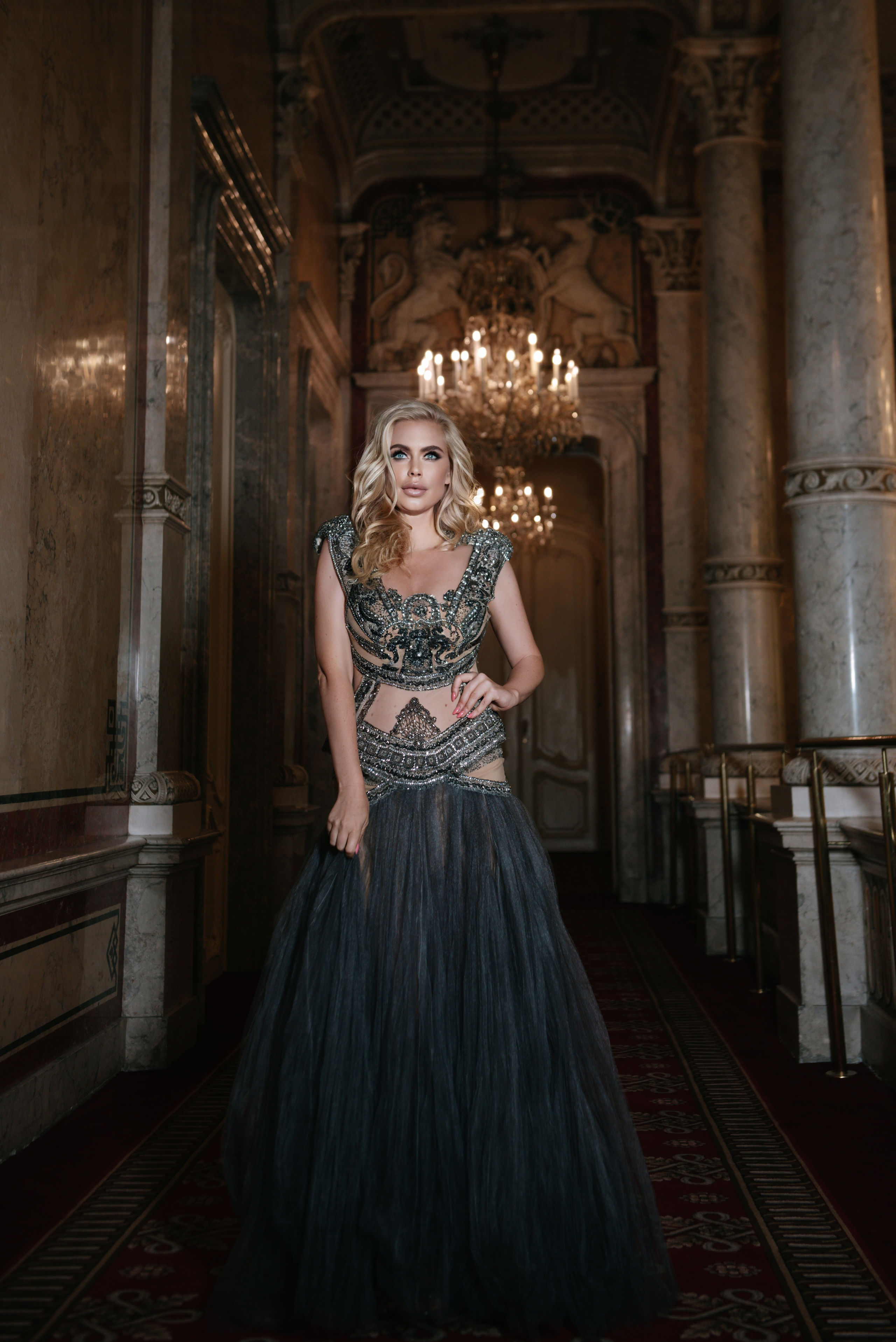 Model: Hanna Schatovich @hanna_inthehouse; Dresses: Angelus Dresses @angelusdresses; MUA: Jennifer Brillante; Location: Imperial Hotel Vienna