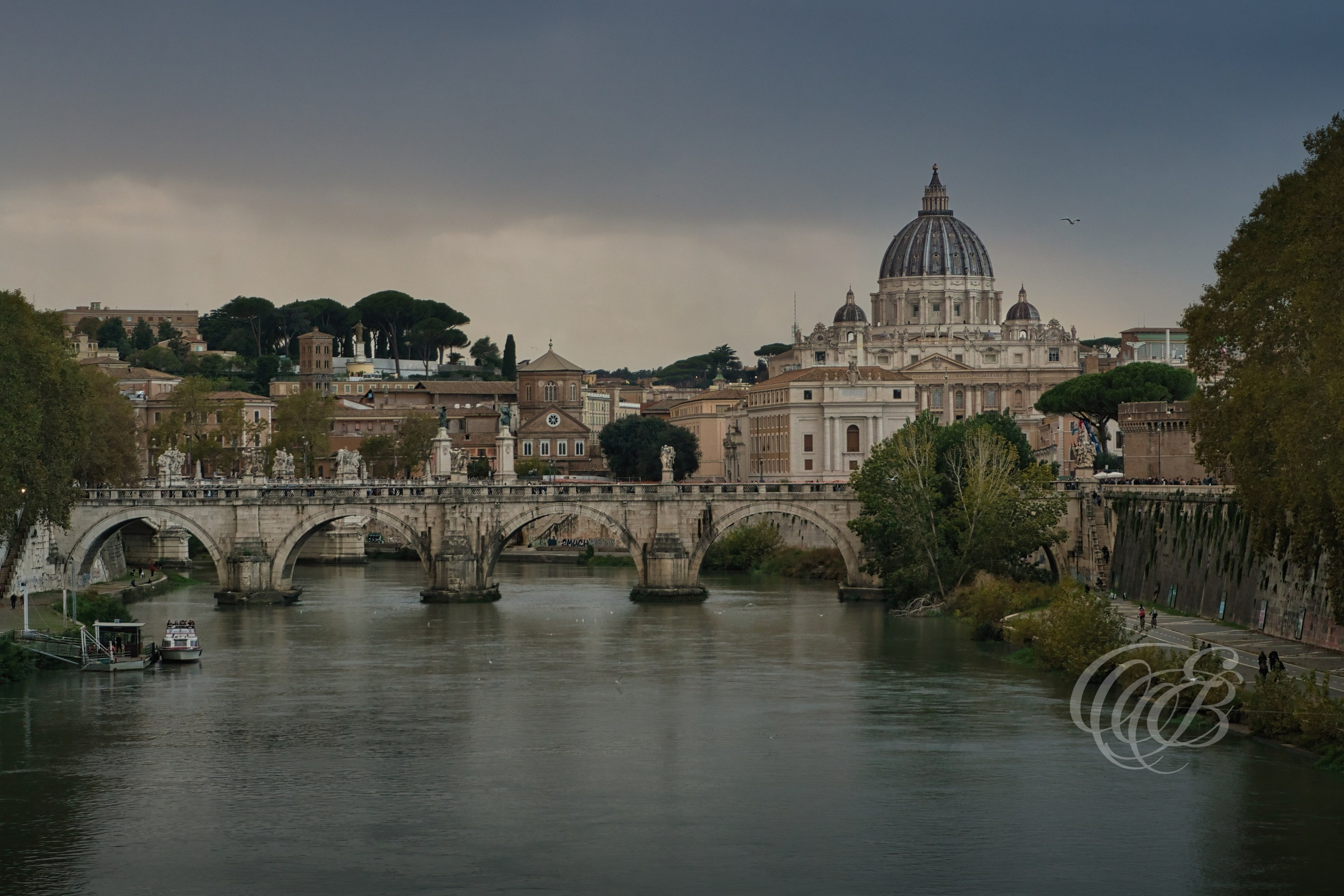 Rome Italy - Ponte Sant'Angelo with a view of St. Peter's Basilica - Eduardo Bartoli Fine Art Photography - Fine art photograph of Ponte Sant'Angelo and St. Peter's Basilica in Rome, Italy – photography by Eduardo Bartoli.