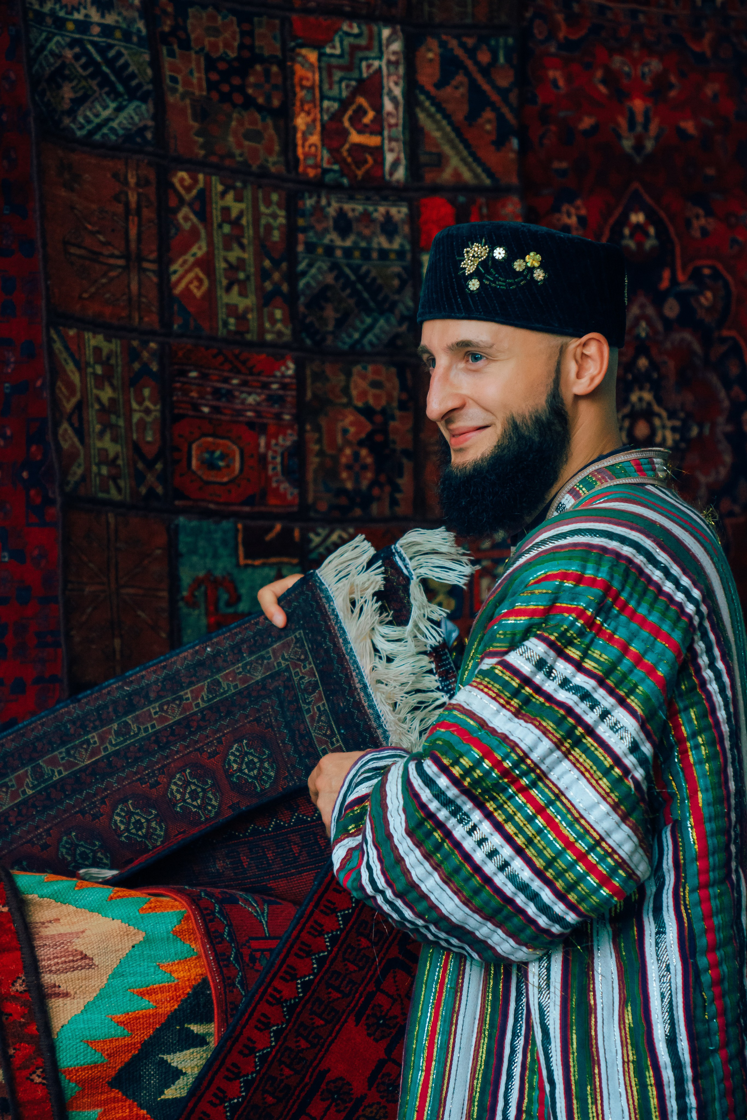 Ethnic photoshoot of a man in the center of Bukhara