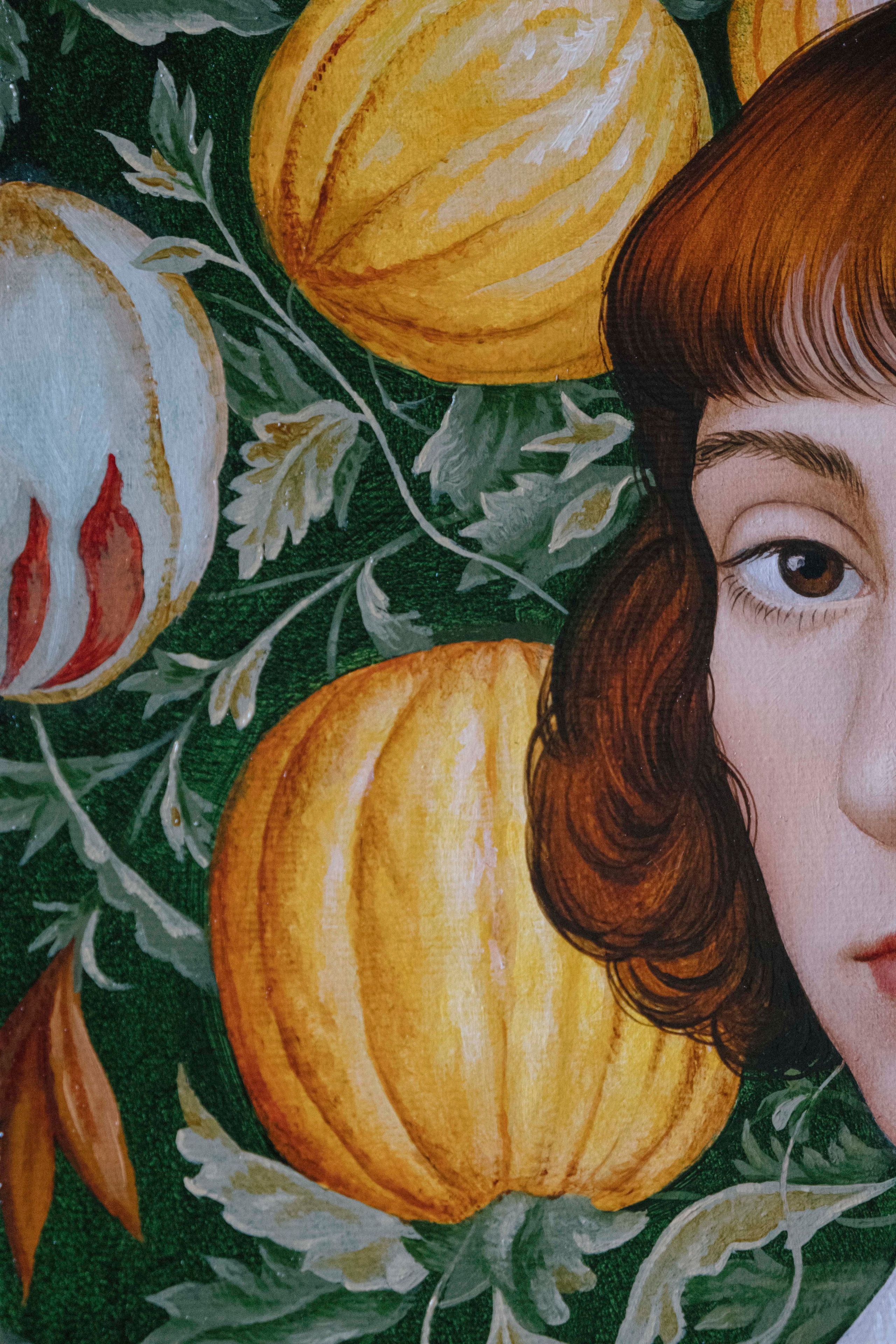 Portrait on a Background of Fruits. ELEN BEZHEN