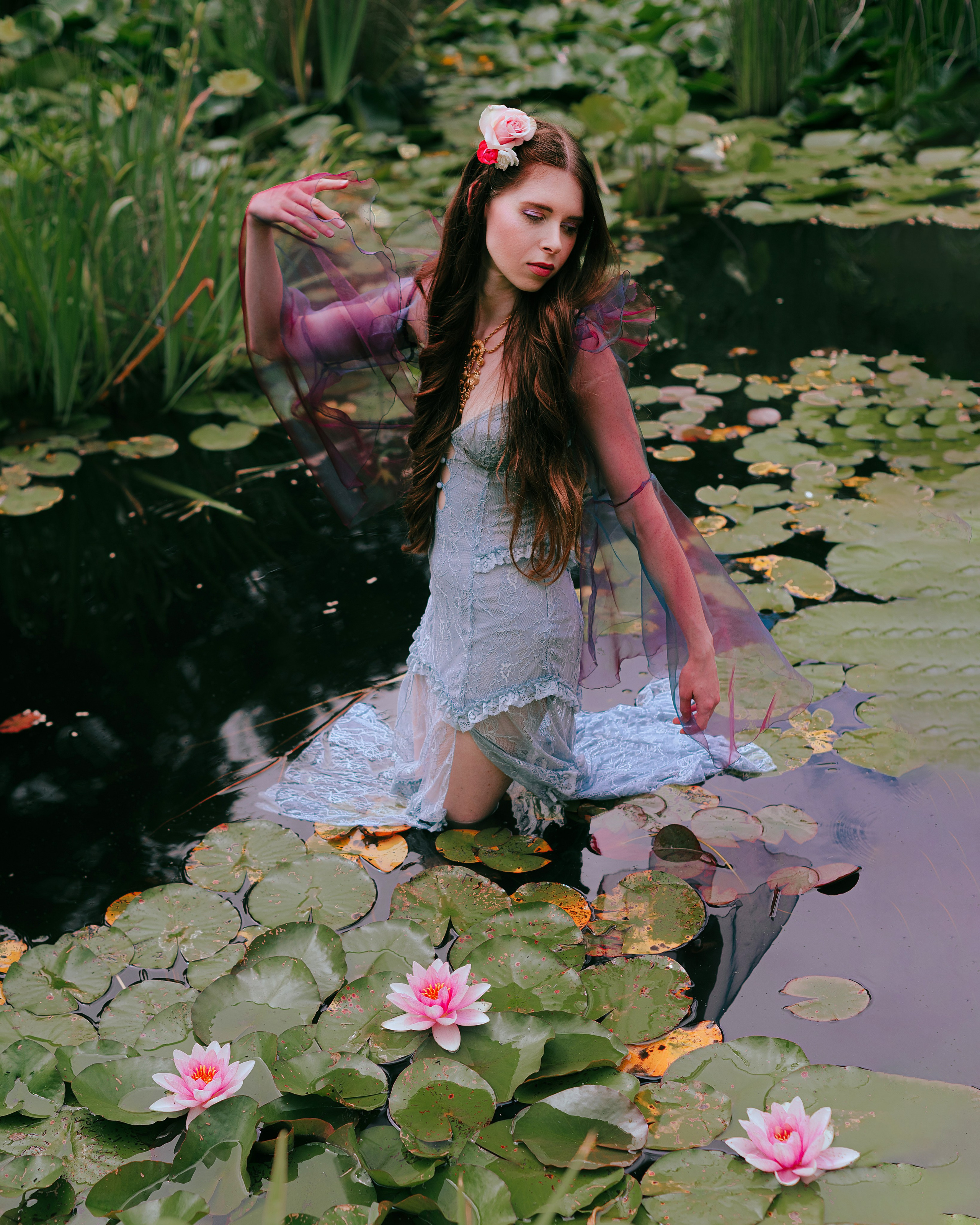 Fairy Photoshoot in a Lotus Pond. Moth & Moss Photography
