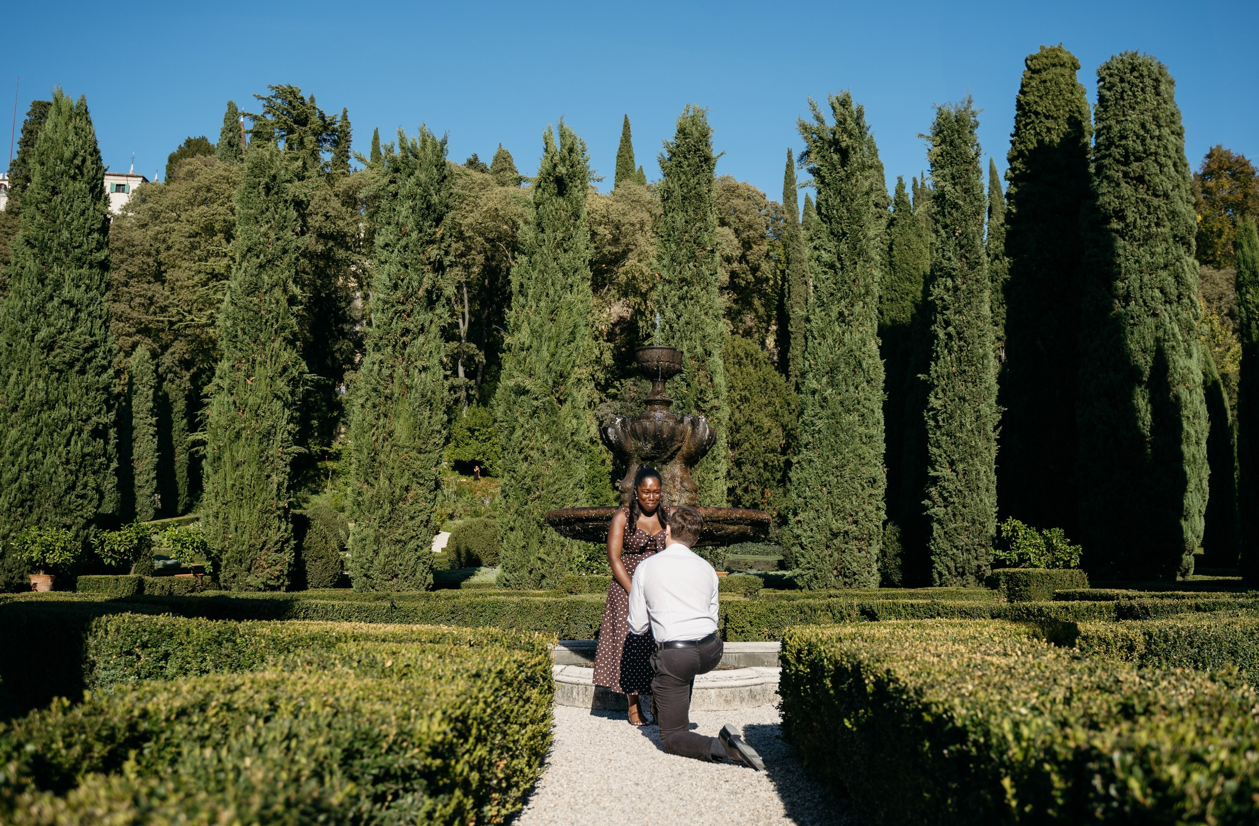 A surprise marriage proposal at Giardino Giusti in Verona, Italy