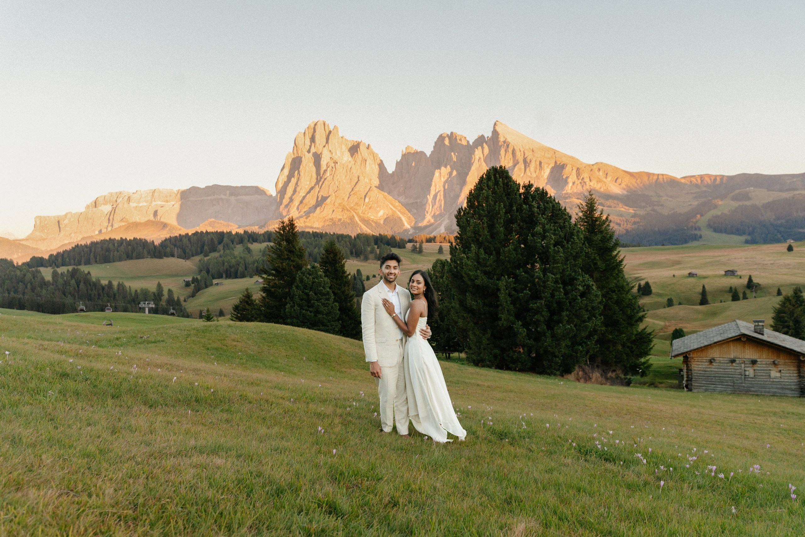 The couple celebrating their engagement in the mountains of South Tyrol.