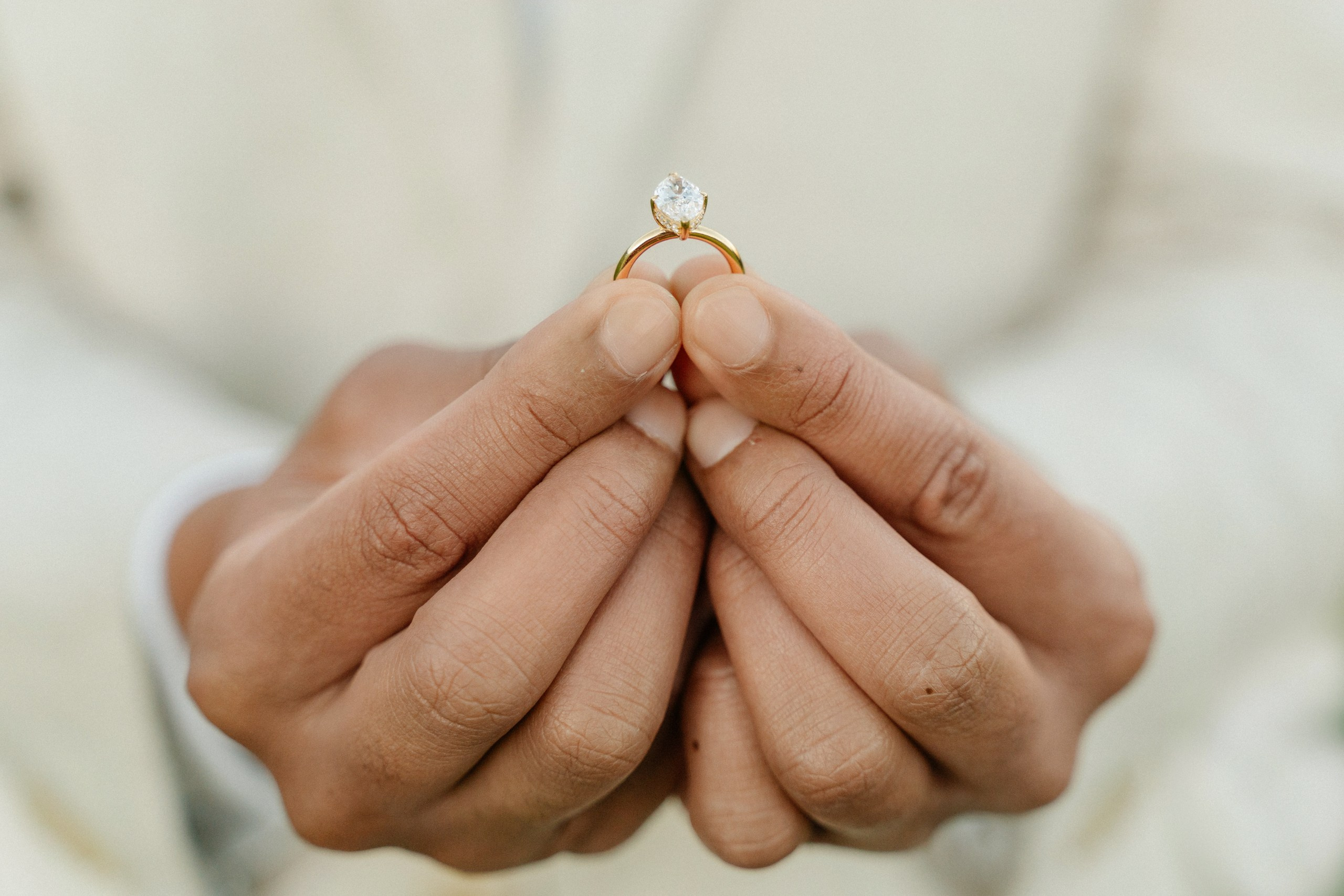 A close-up of the engagement ring during a surprise proposal on Alpe di Siusi.
