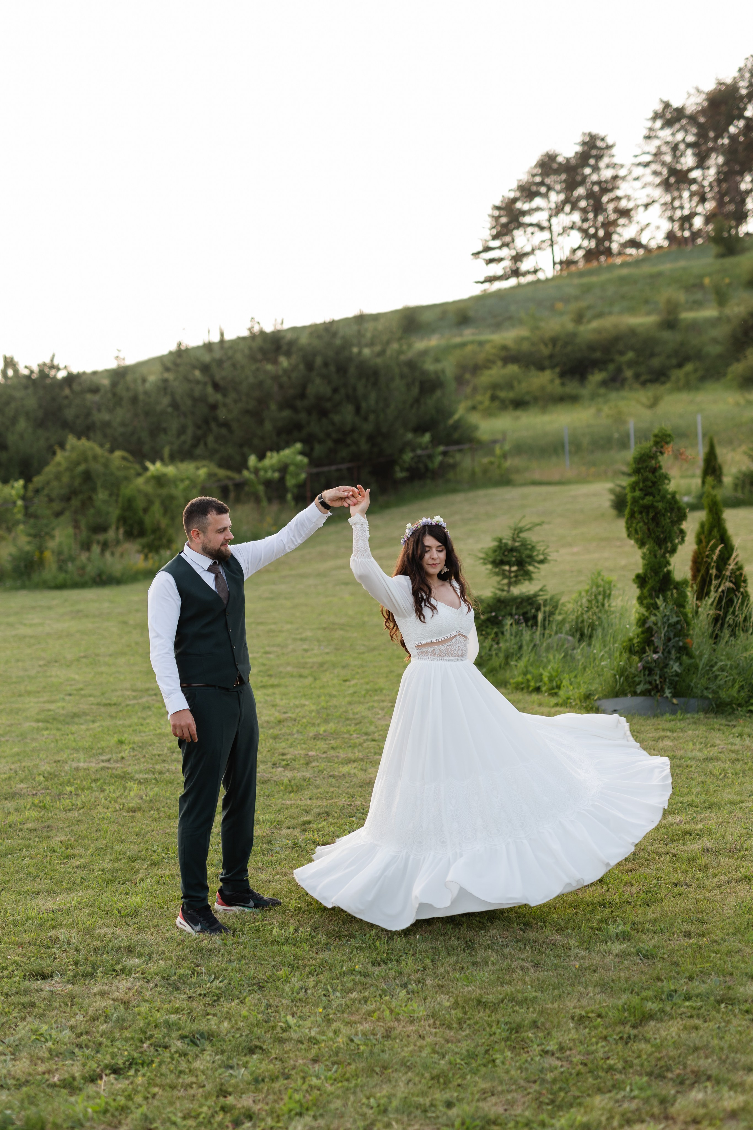 A couple dancing on their wedding day.