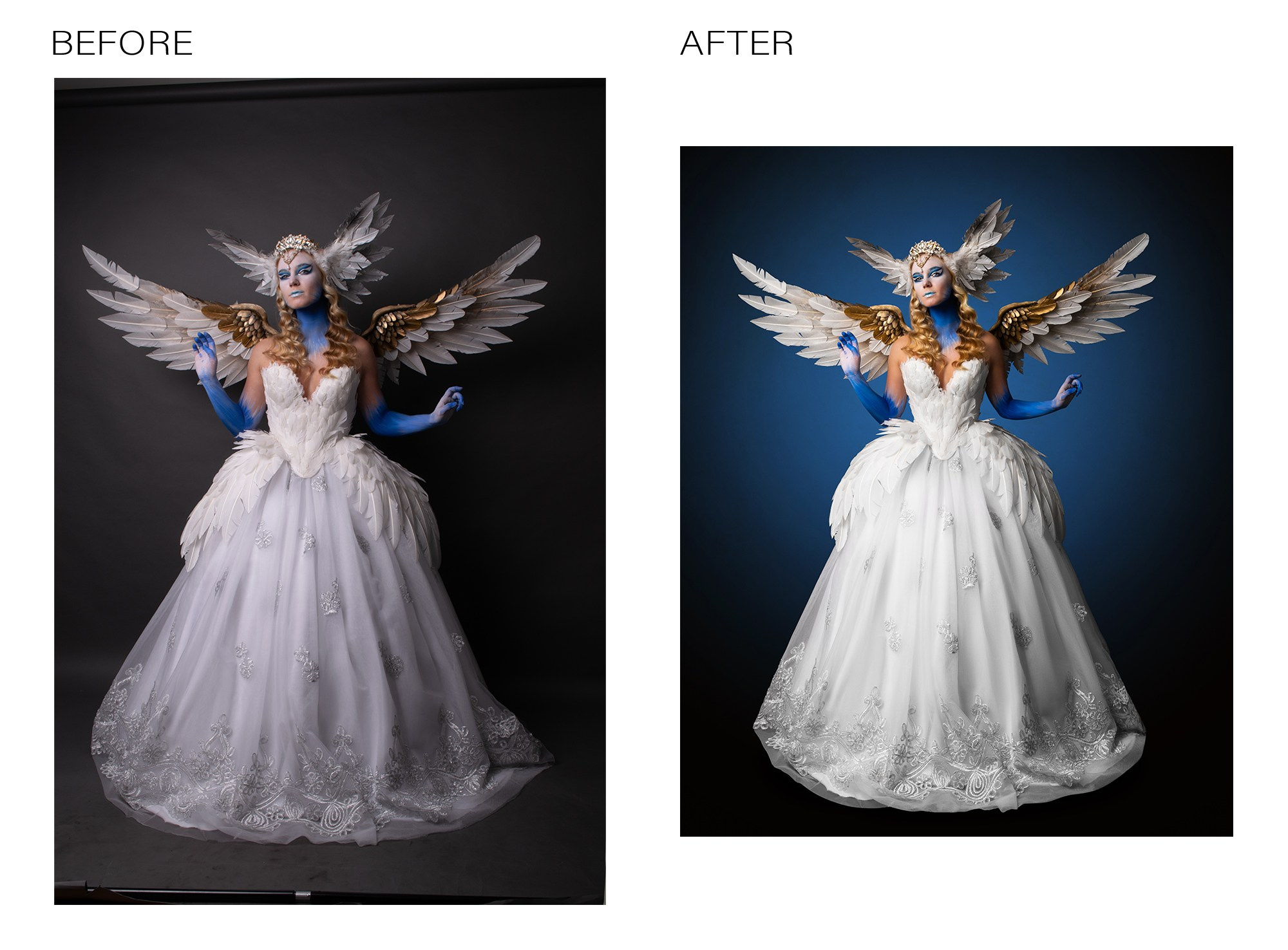 Фэнтези портрет ретуширован профессиональным международным ретушером, волшебные эффекты и художественная обработка. Креативная сказочная фэнтези ретушь фотографий, услуги worldwide