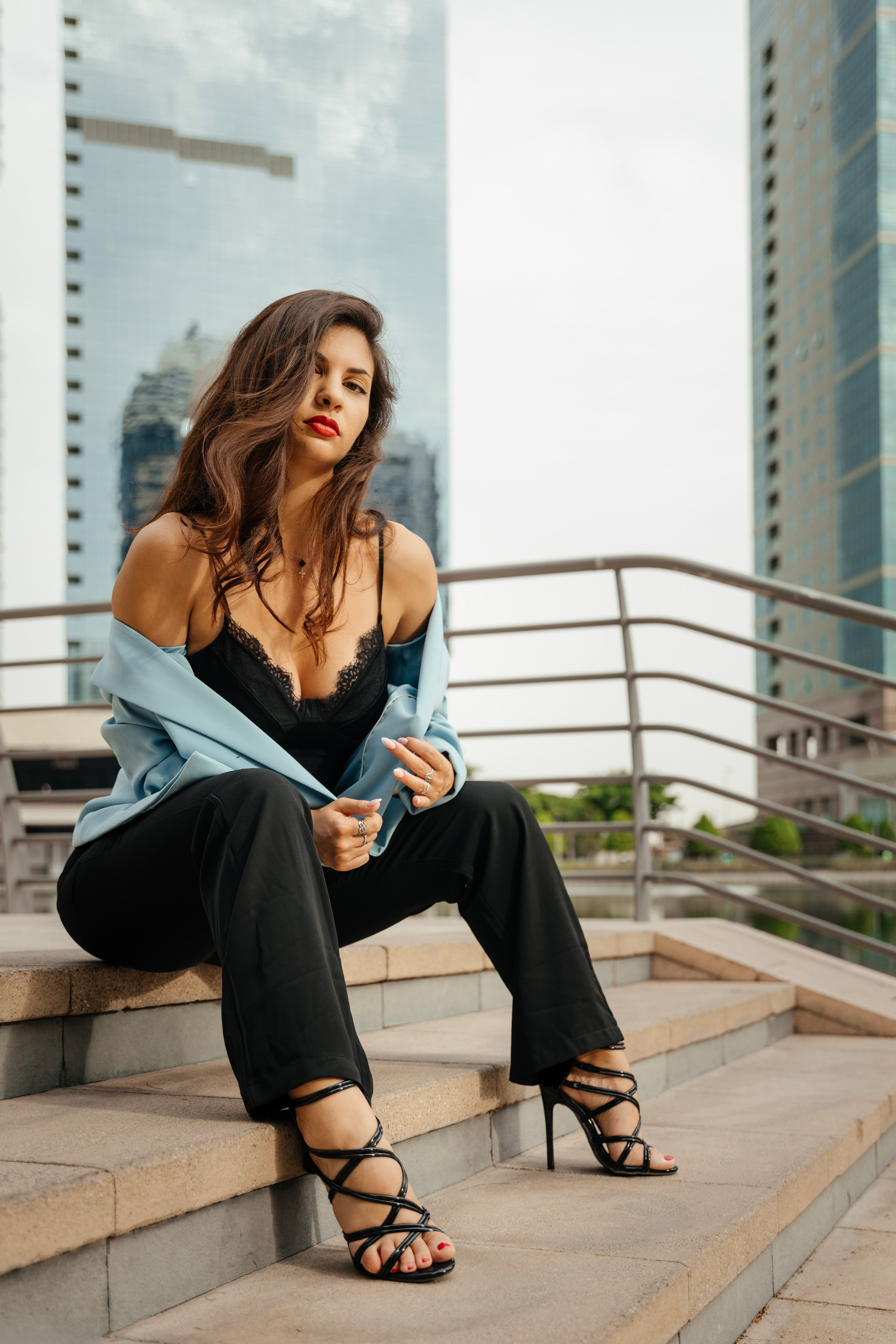 portrait of a beautiful girl at Dubai skyscrapers