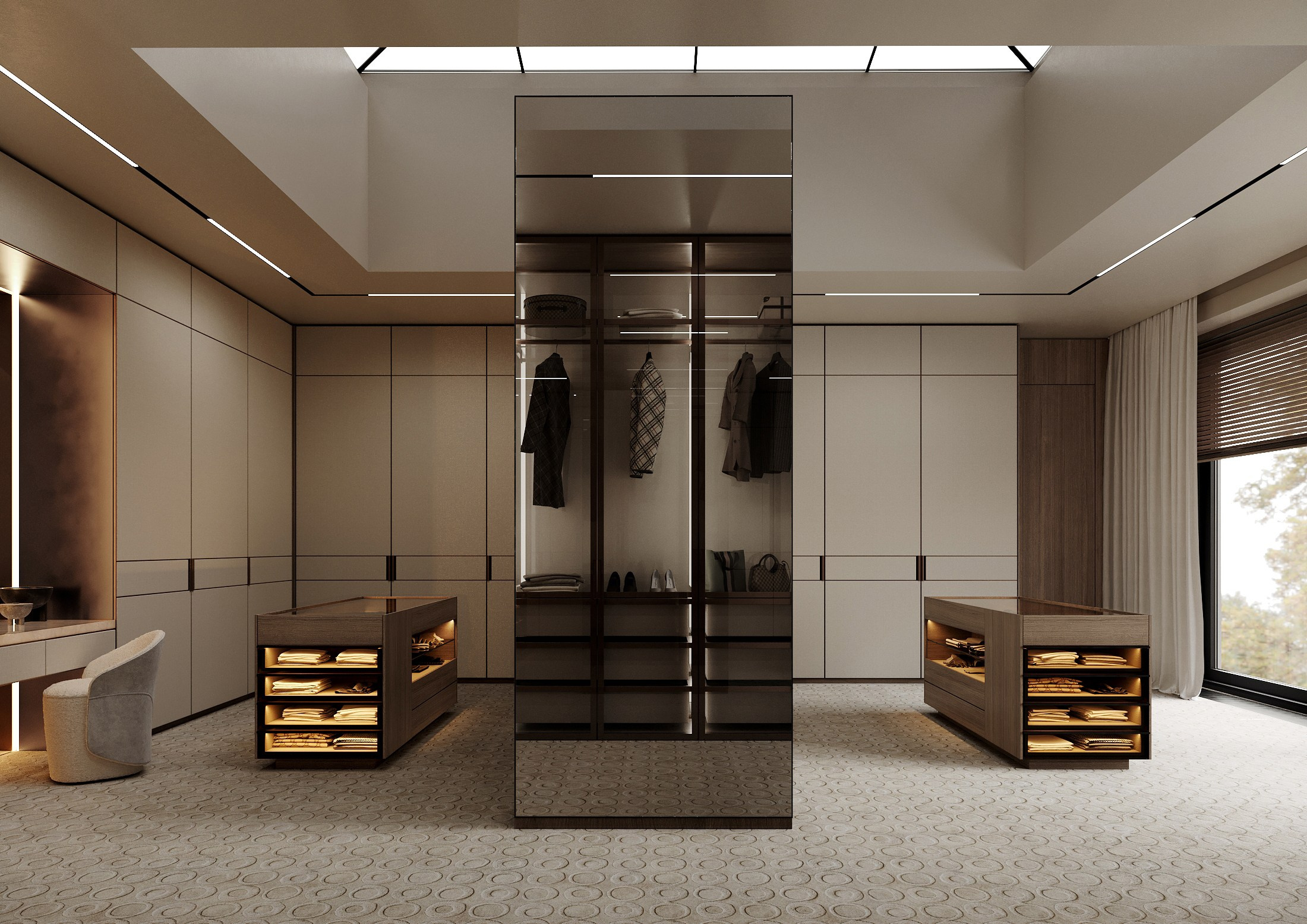 Pavlovo house |Dressing room, main bathroom. Interior and object 3D visualization