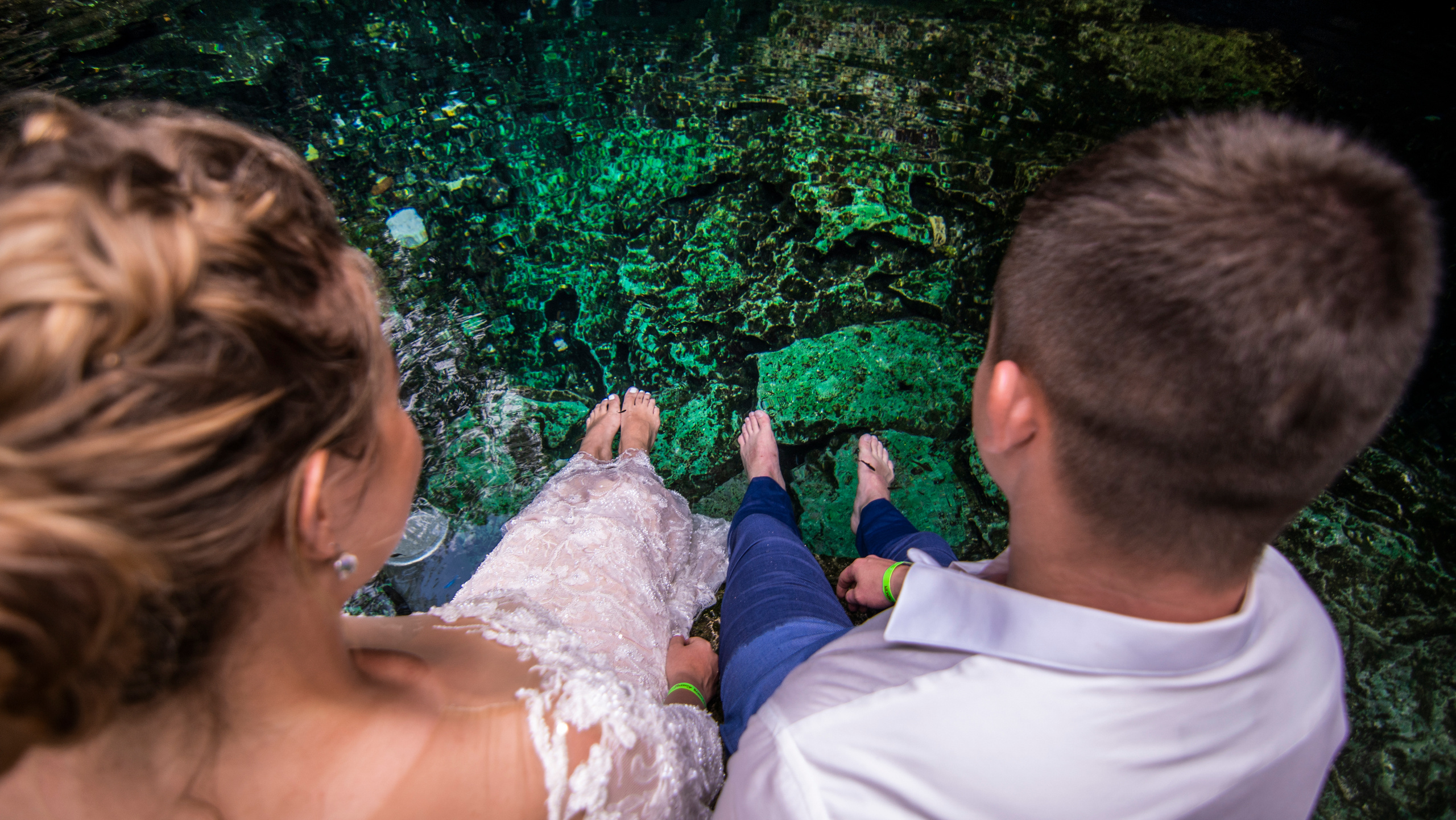 Artistic wedding imagery in Yucatan Peninsula cave