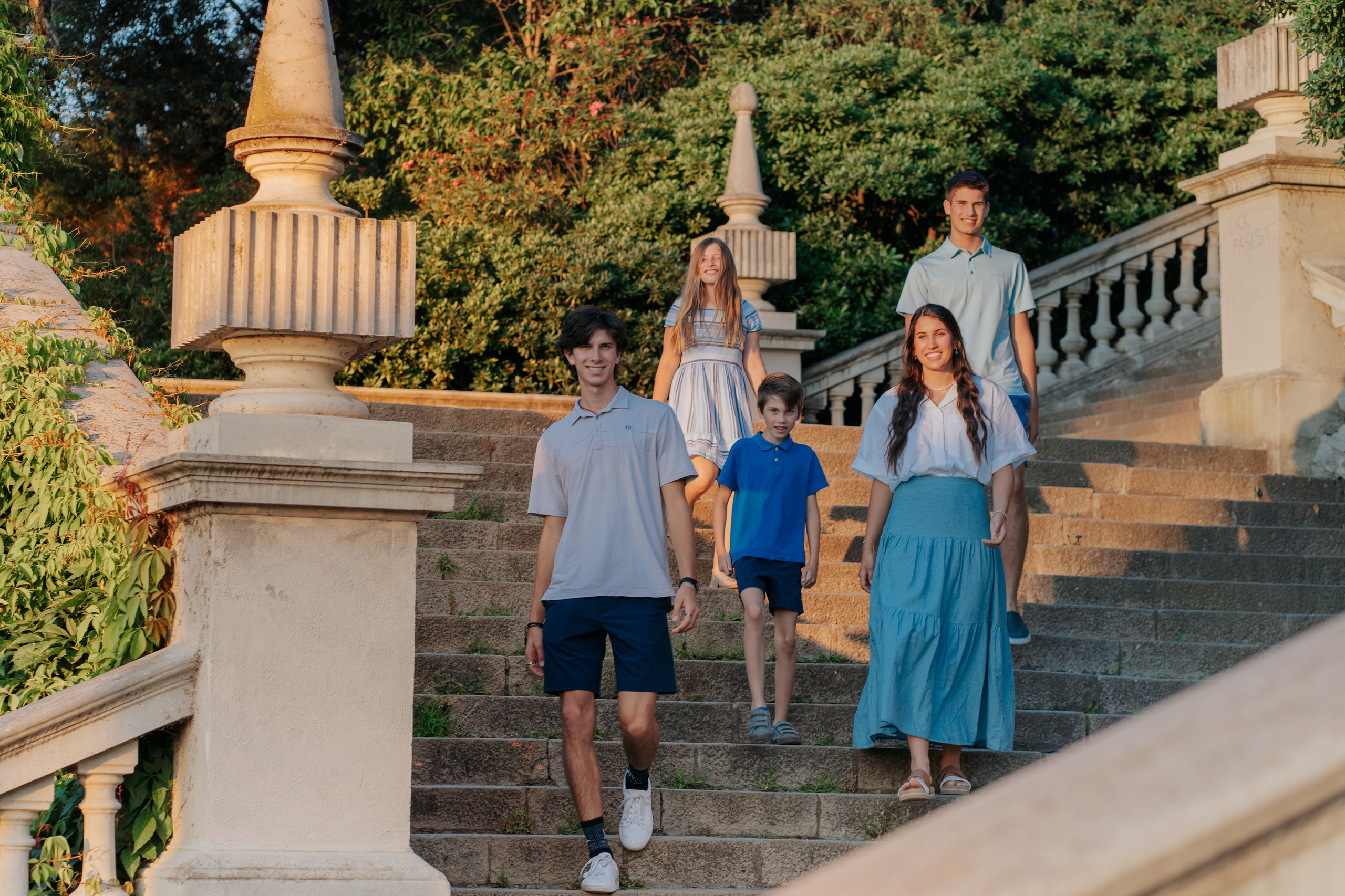 Montjuic Family Photoshoot descending the stairs - Barcelona Family Photographer 