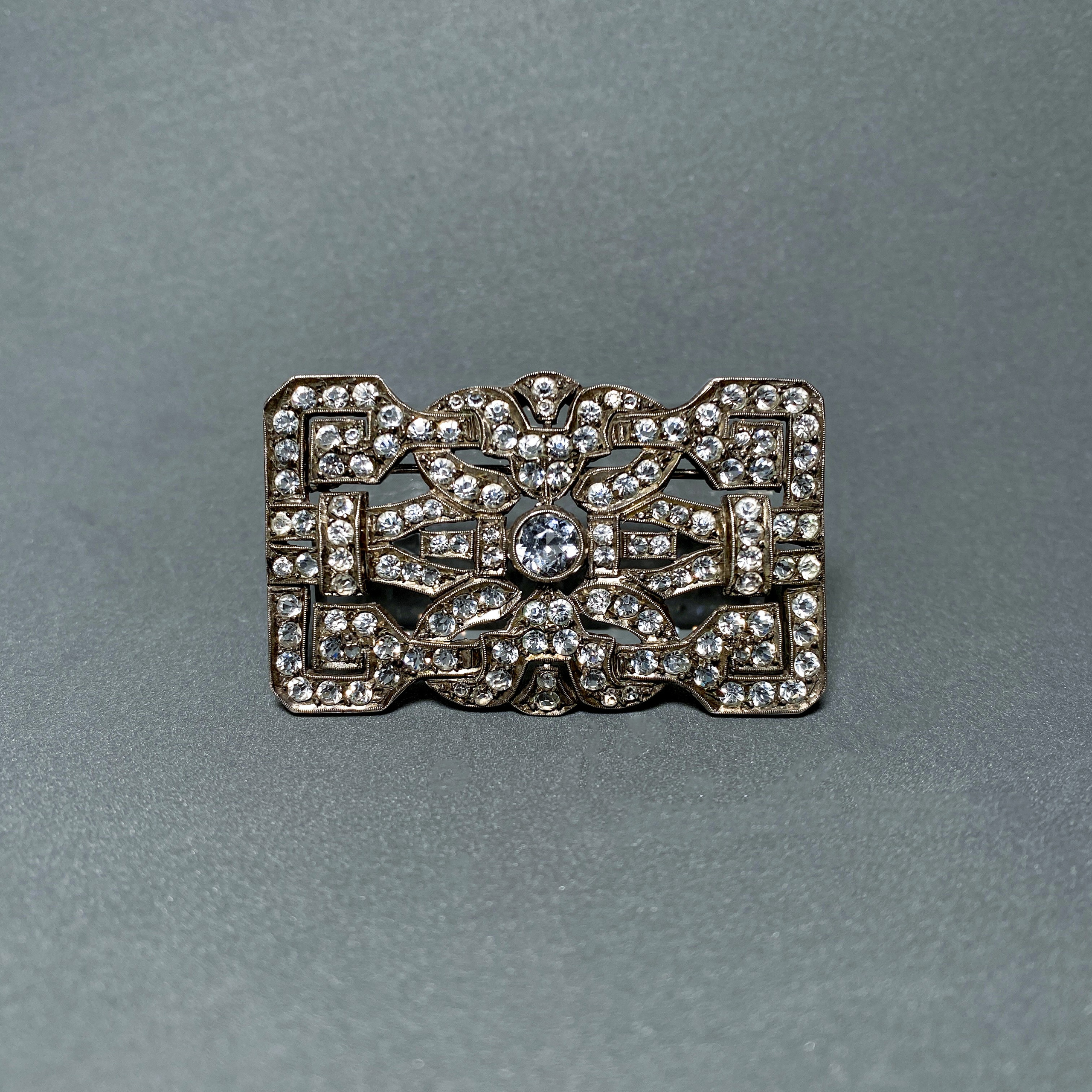 vintage ar deco brooch with silver crystals