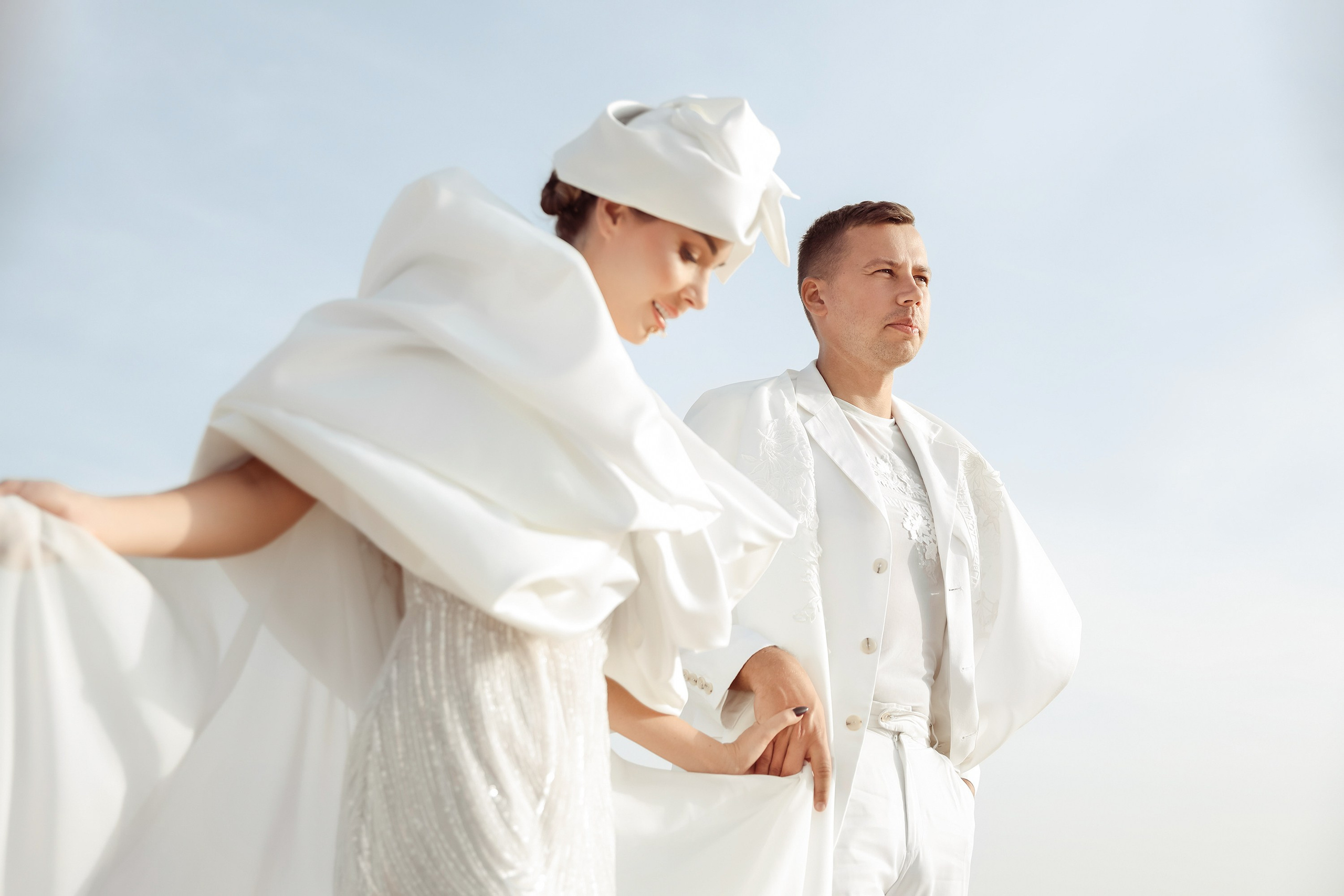 Bride is holding a groom's hand. Dubai, United Arab Emirates