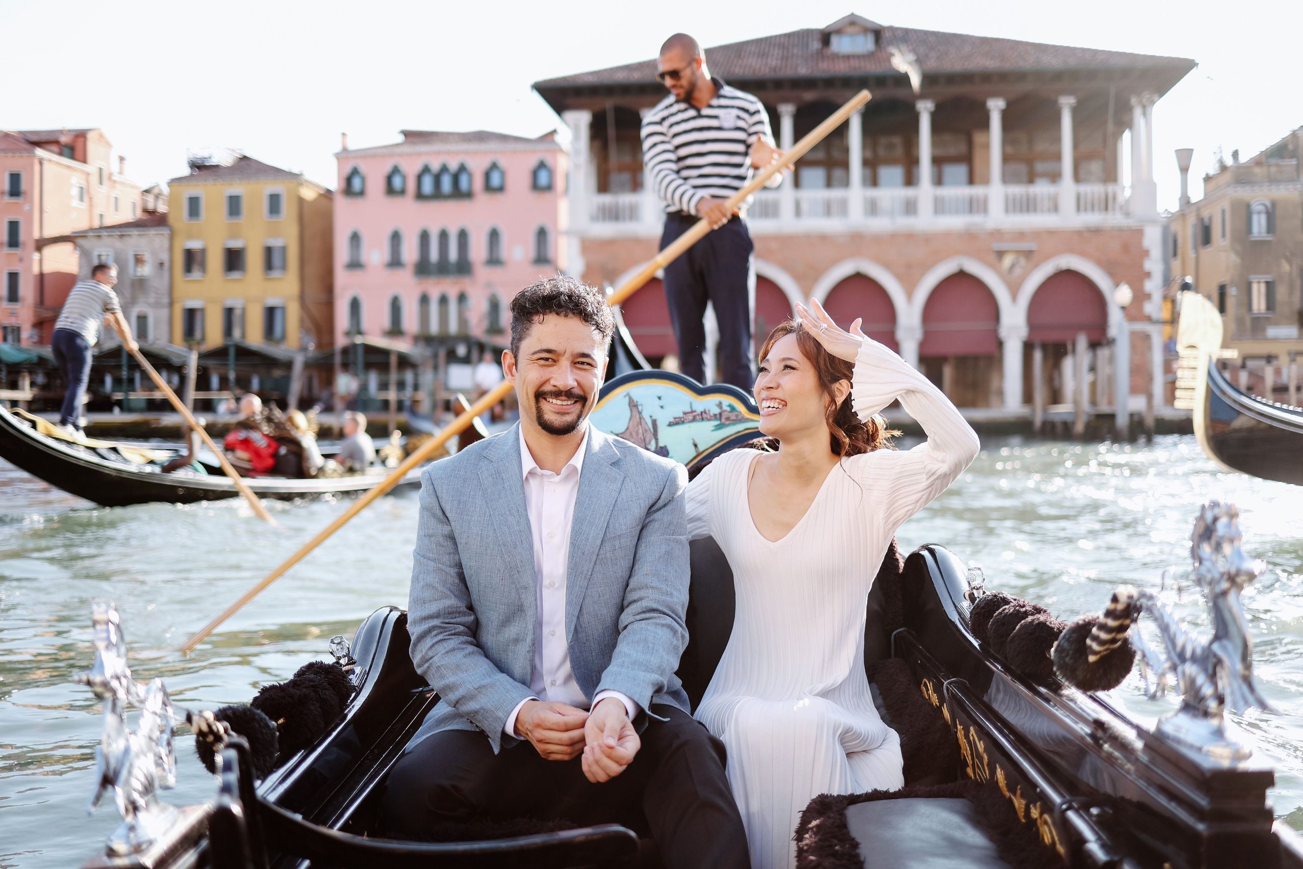 couple in gondola ride in Venice 