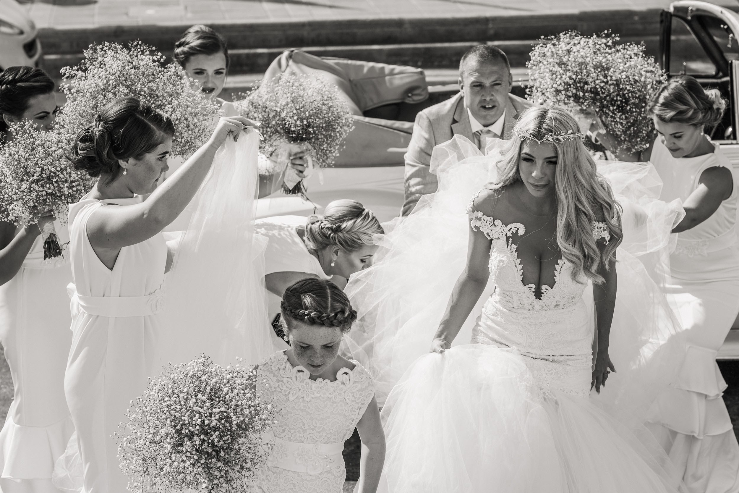 Bride and her friends are entering the church