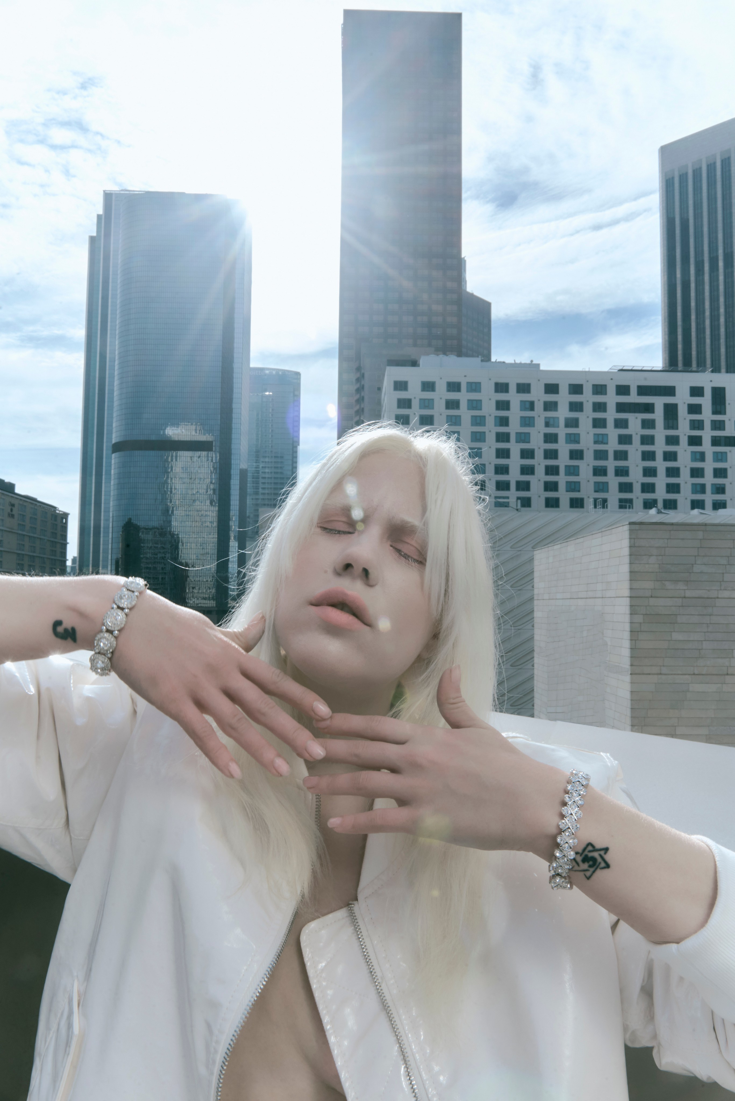 shooting against the backdrop of skyscrapers in Los Angeles