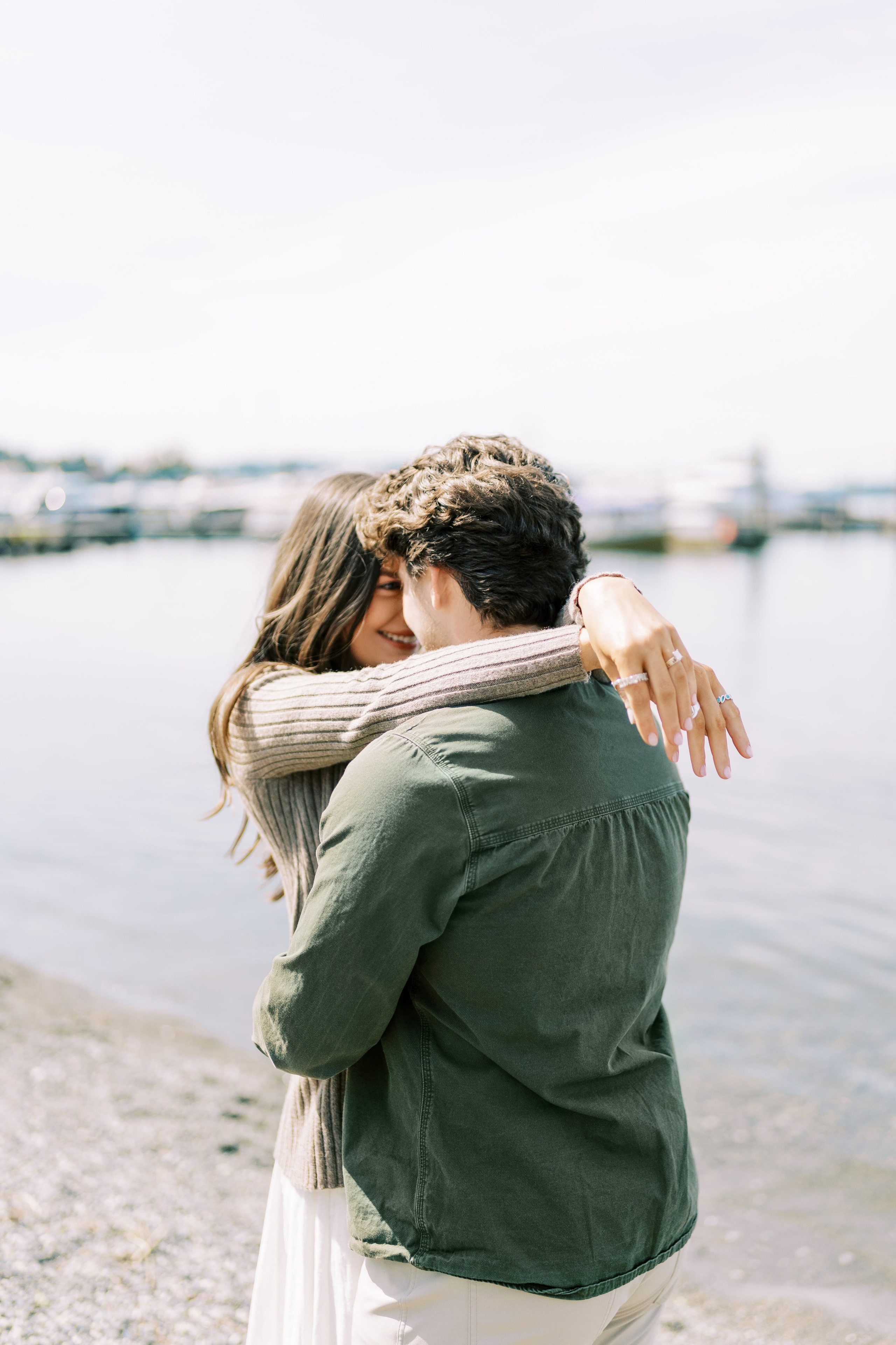 Engagement photo shoot Jake & Caroline / May 2024. Marina Park|Kirkland, WA. EVAN ARISTOV WEDDING PHOTOGRAPHY — Seattle Wedding Photographer