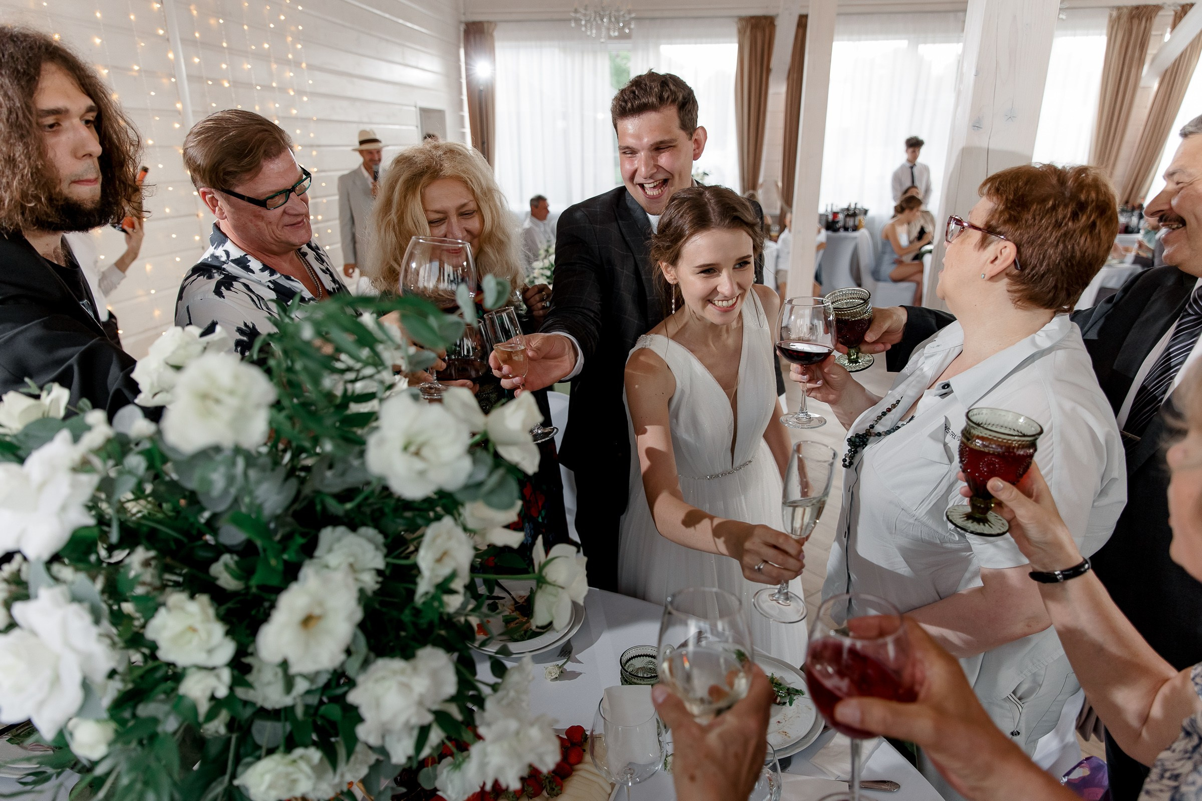 Couple’s reception entrance, by Tanya Bodgan, St Ives wedding photography.