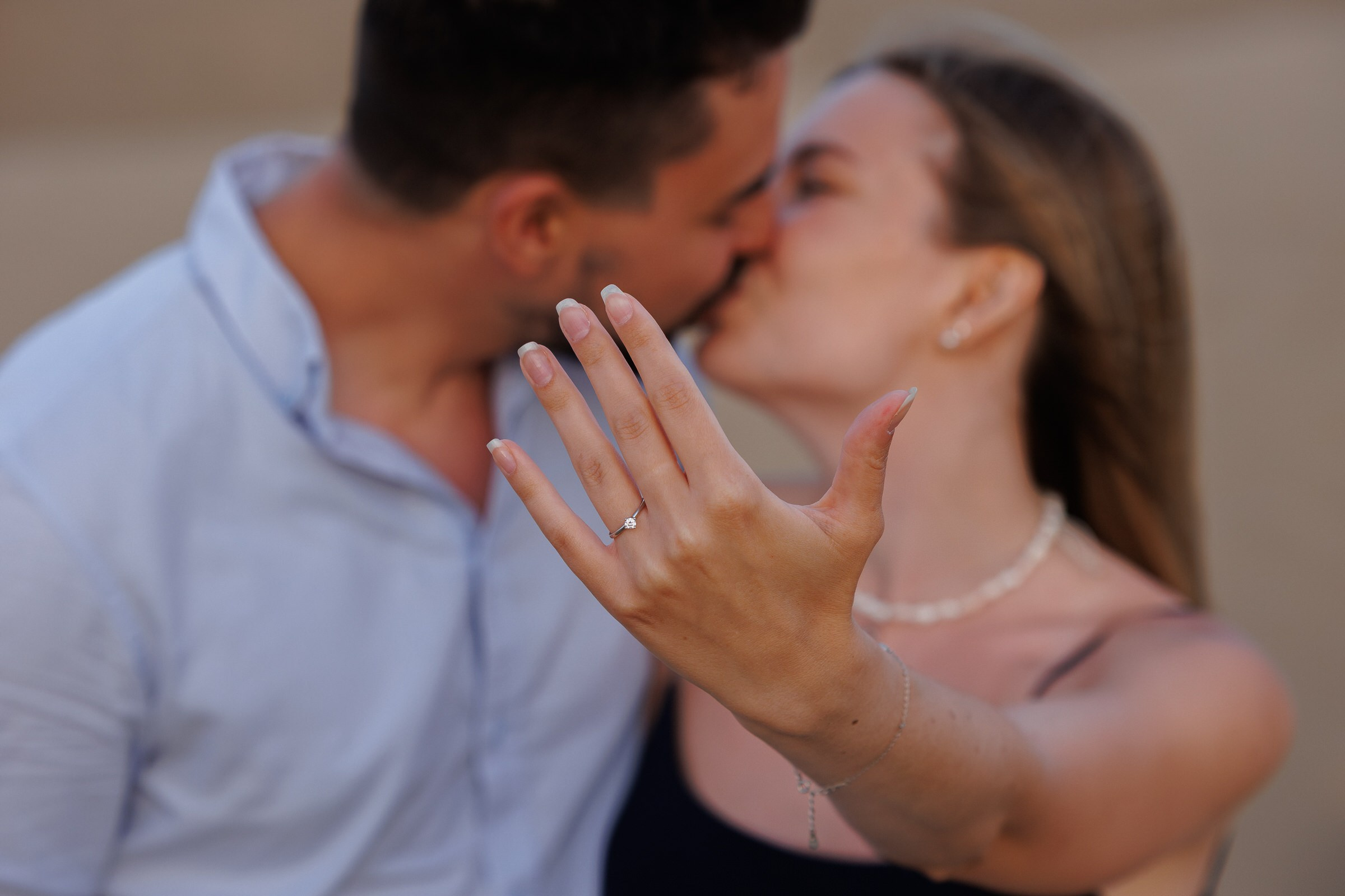 Couple kissing after a surprise proposal in Gran Canaria