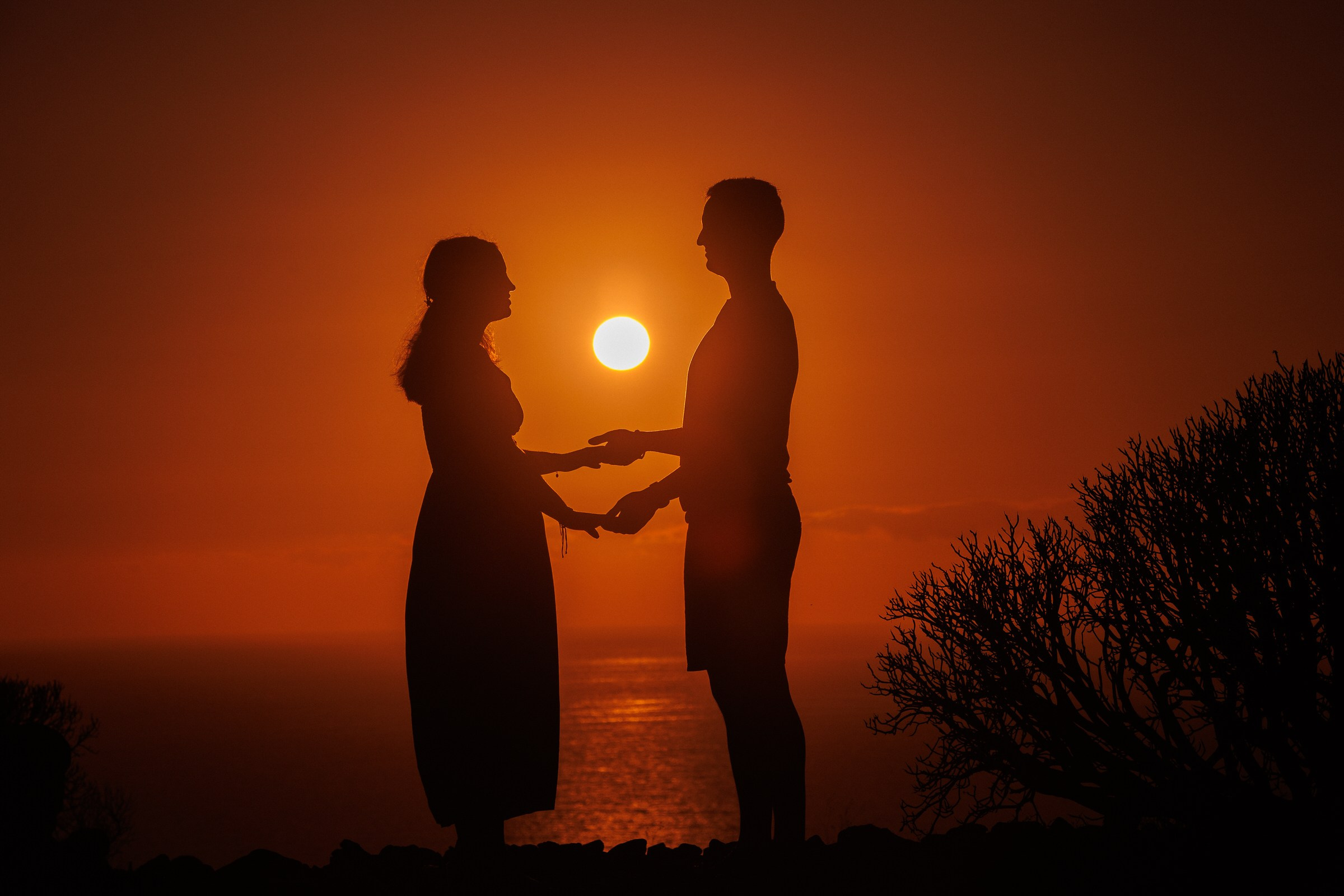 Couple silhouette at sunset on the beach, Gran Canaria