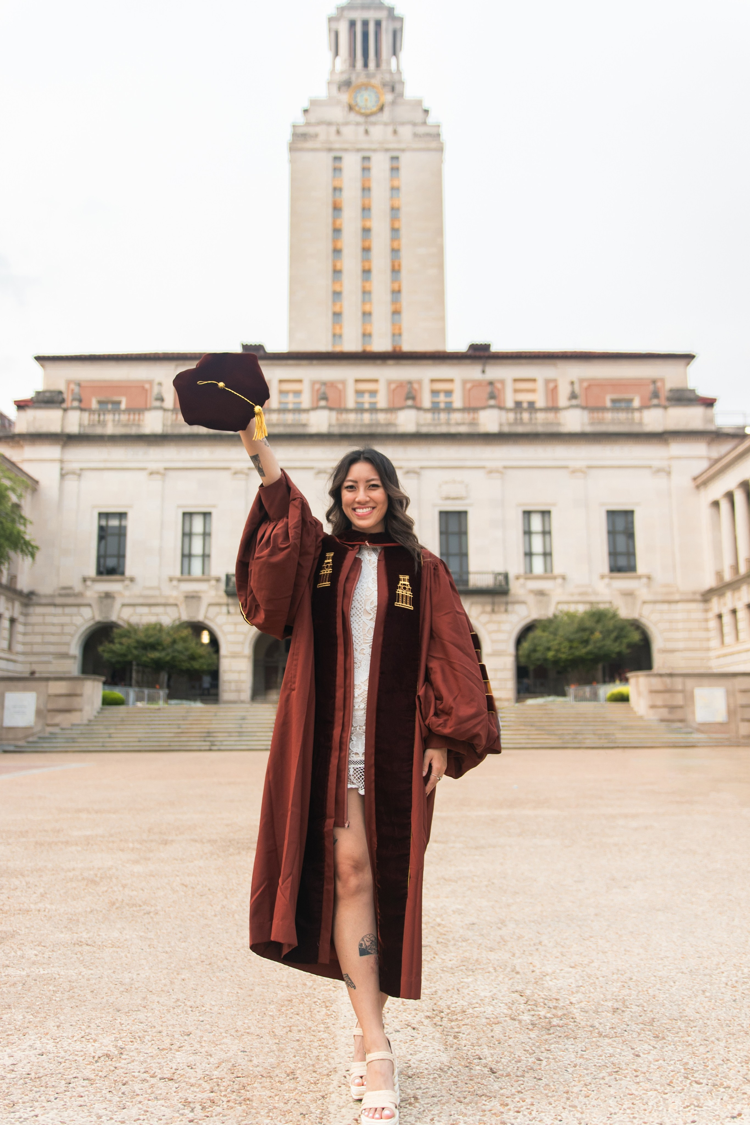 Group graduation photoshoot at the University of Texas Austin