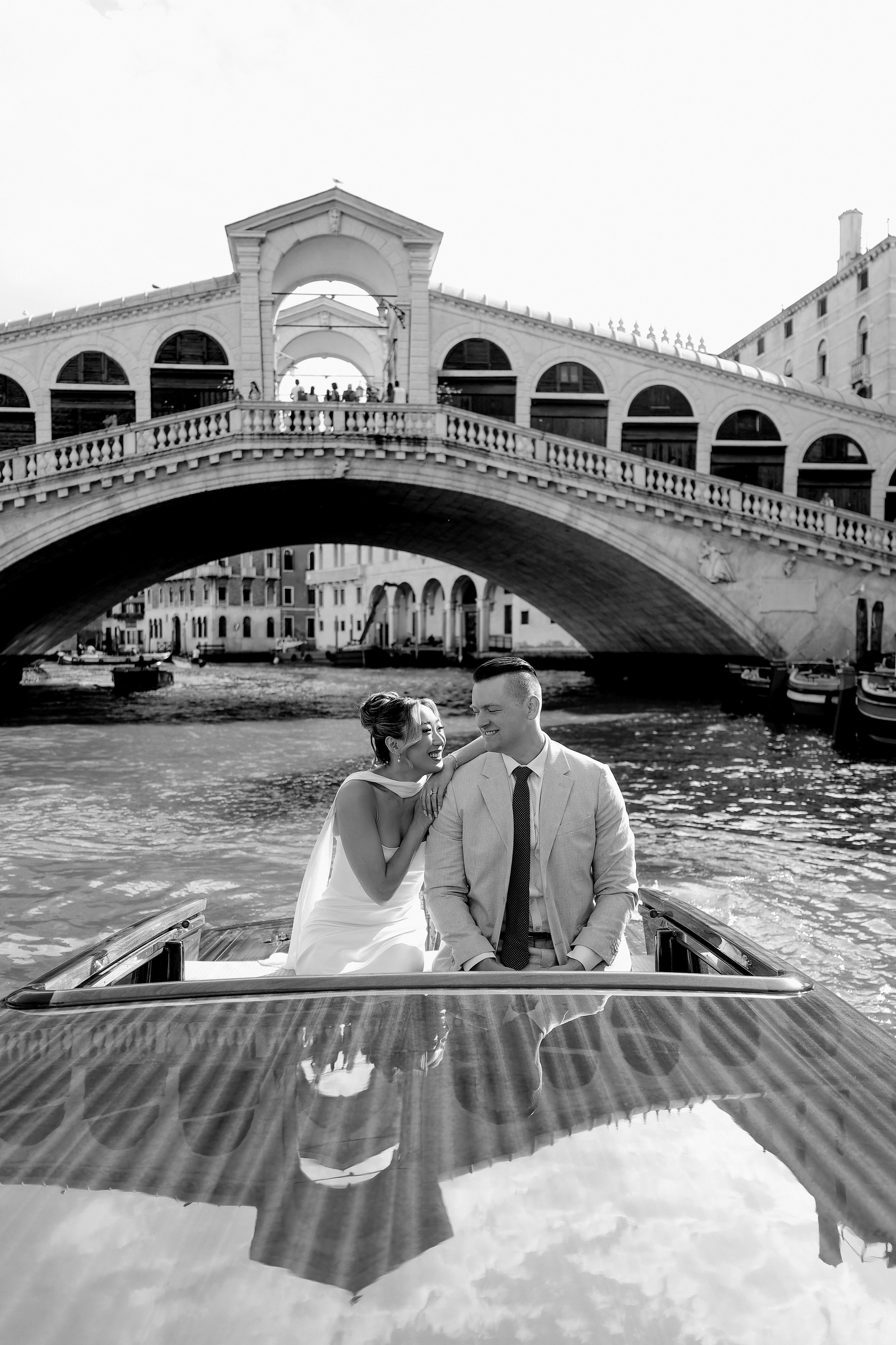 Couple in a water taxi on the Grand Canal