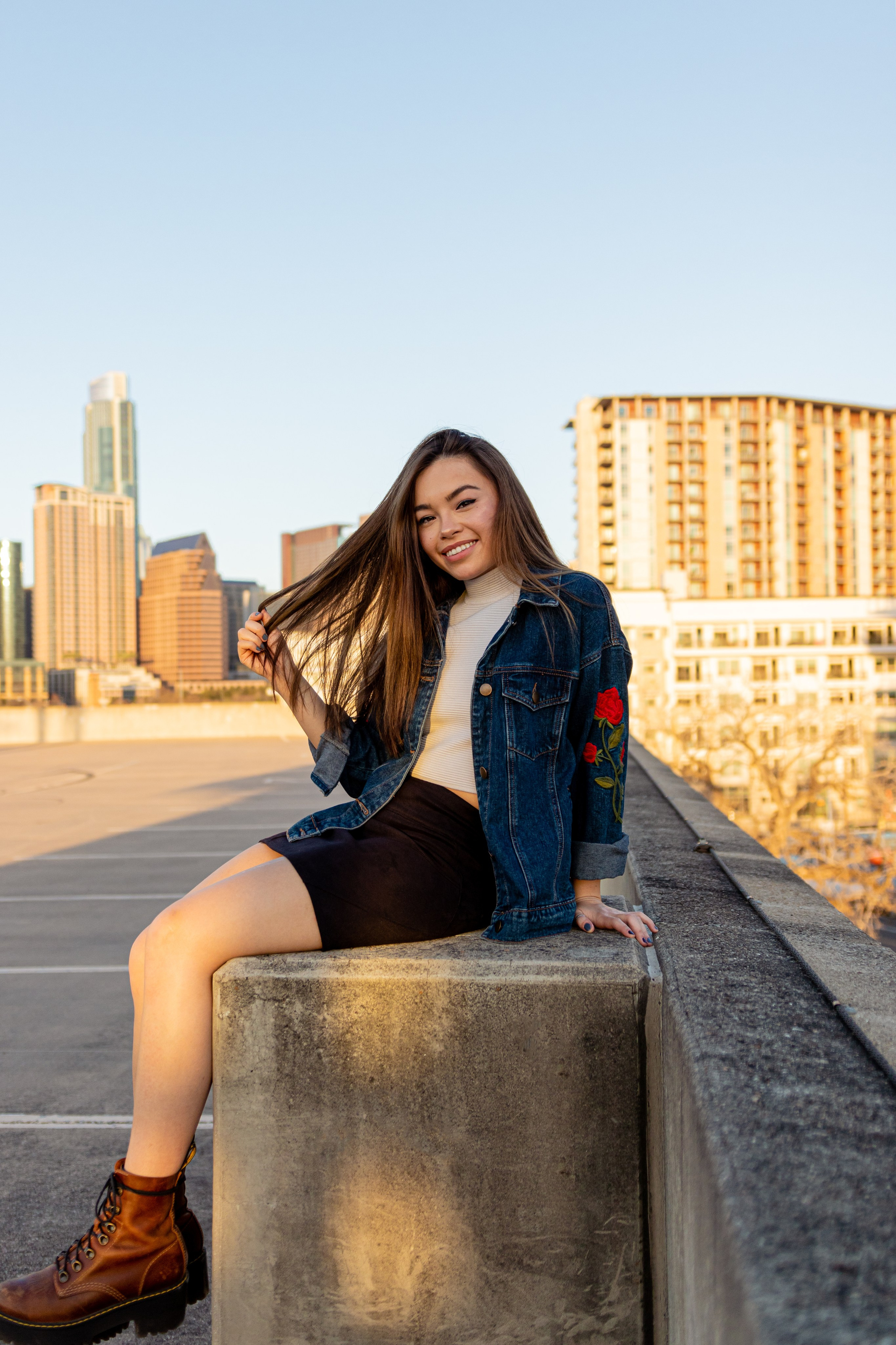 Anna’s photoshoot on a rooftop in downtown Austin