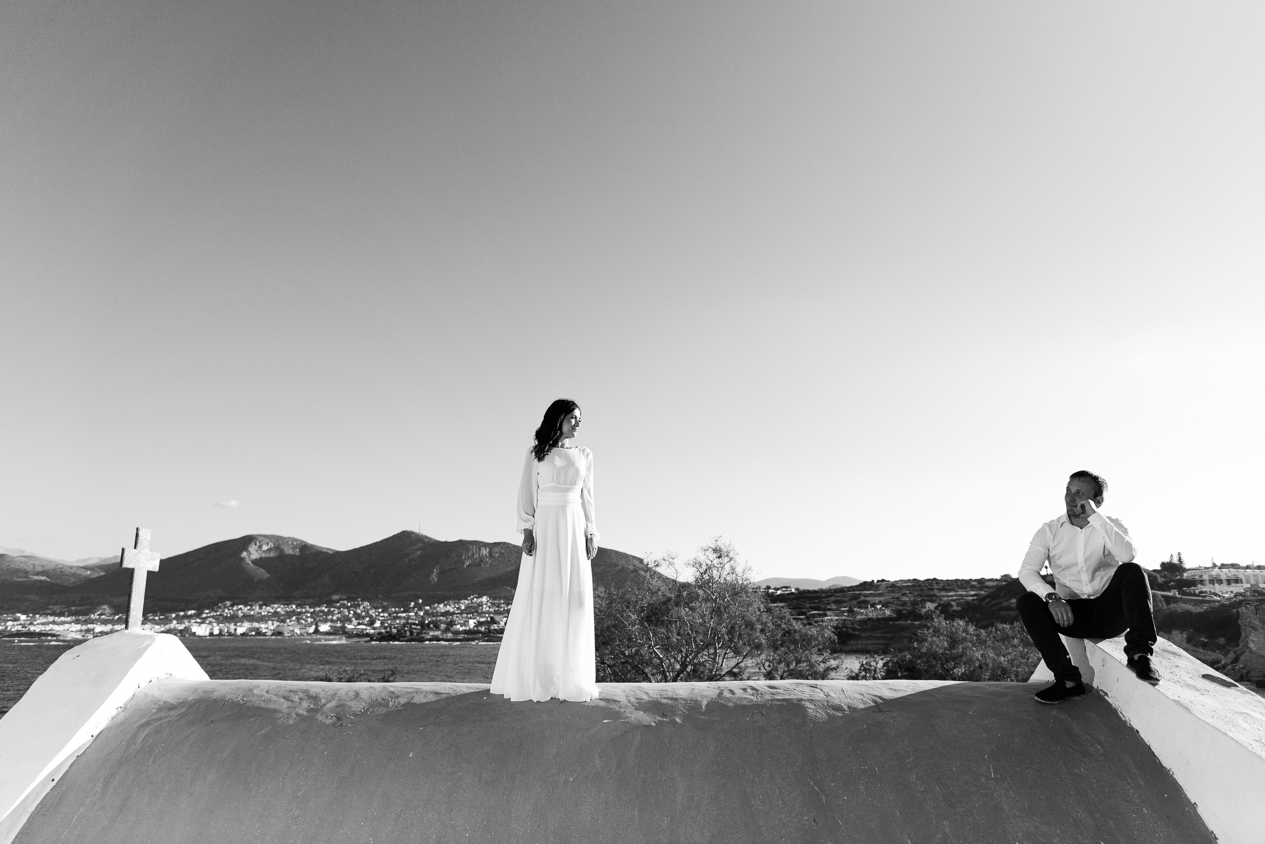 Newlyweds on the roof of a Greek church