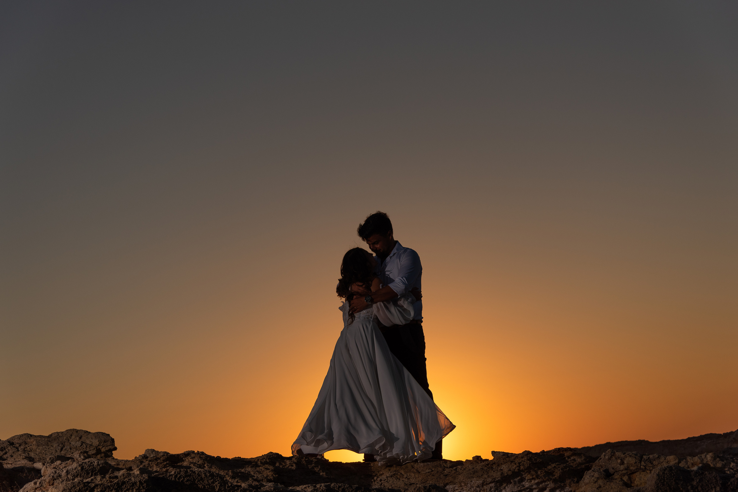 Wedding photo at sunset Crete island people are not visible