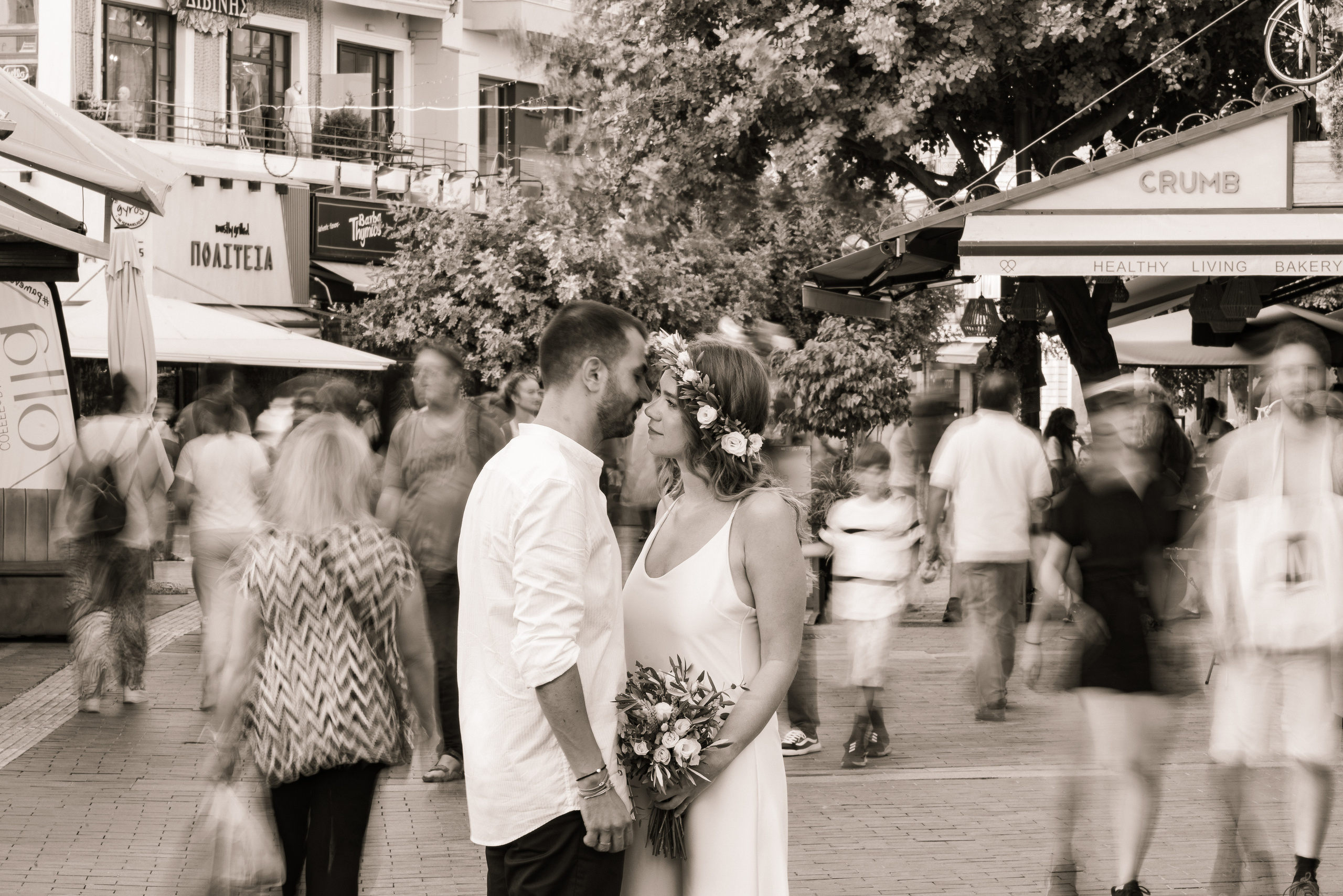 Wedding photographer in heraklion couple stands time has slowed down