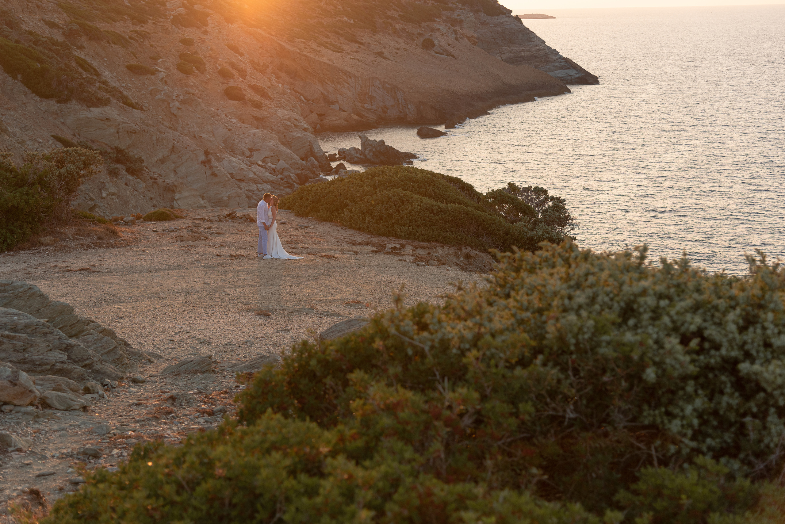 Wedding photographer in Crete photo shoot in the mountains at sunset