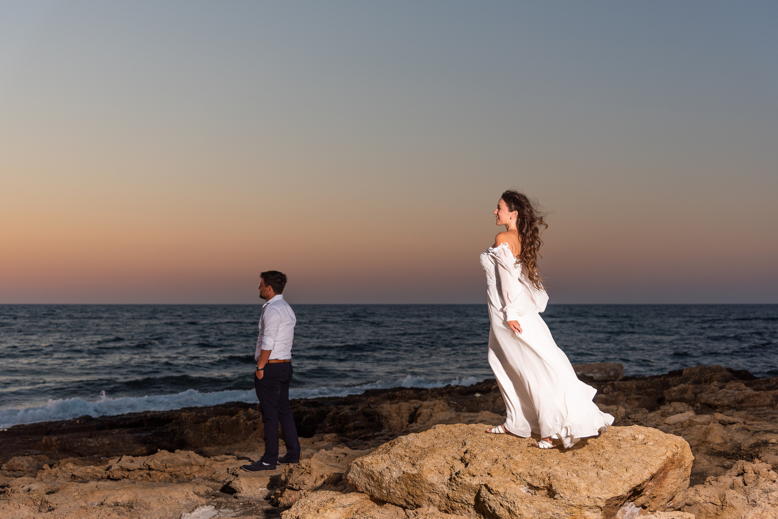 Wedding photographer in Crete photo shoot by the sea at sunset