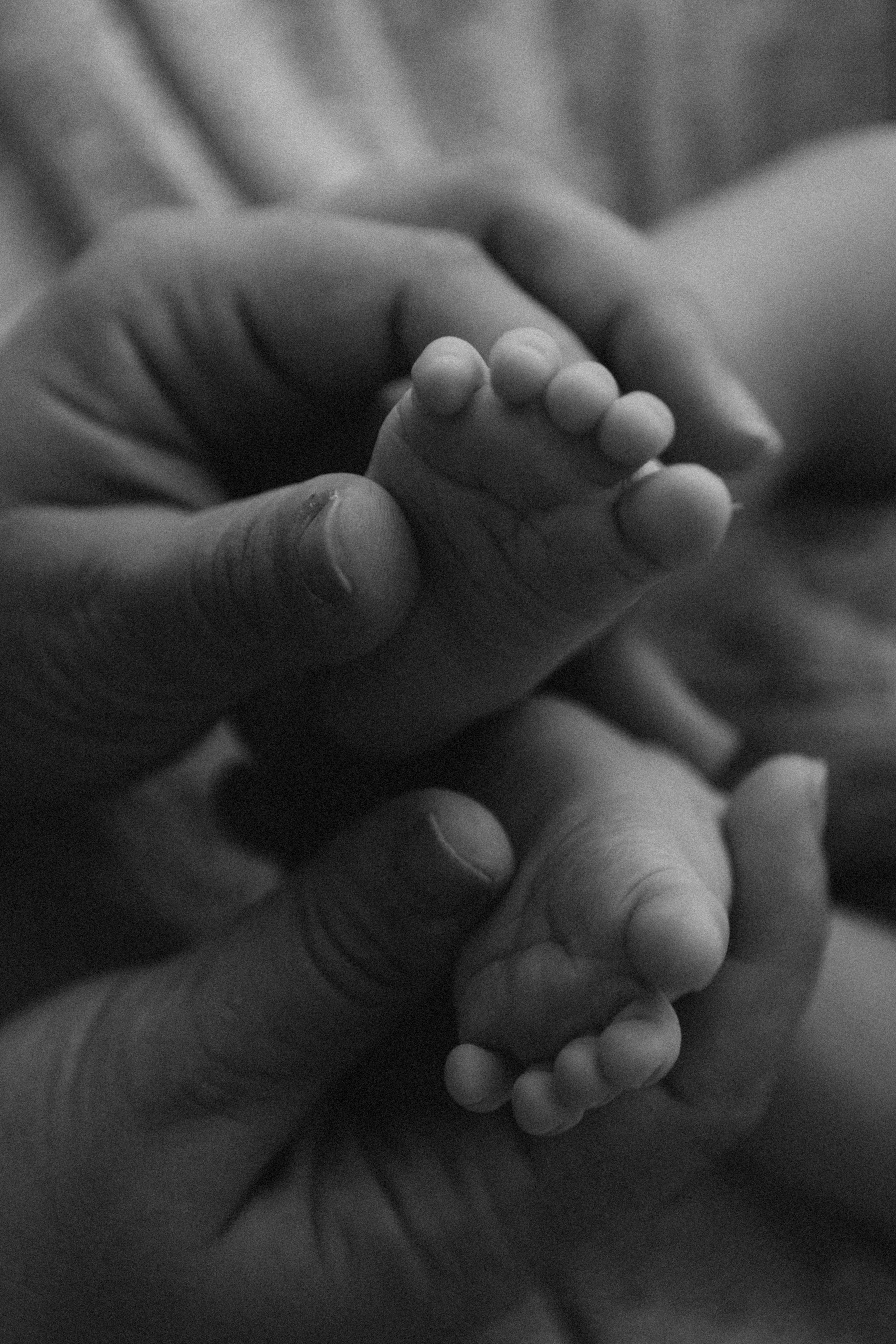 pés delicados de bebê em ensaio newborn com luz natural em Sorocaba