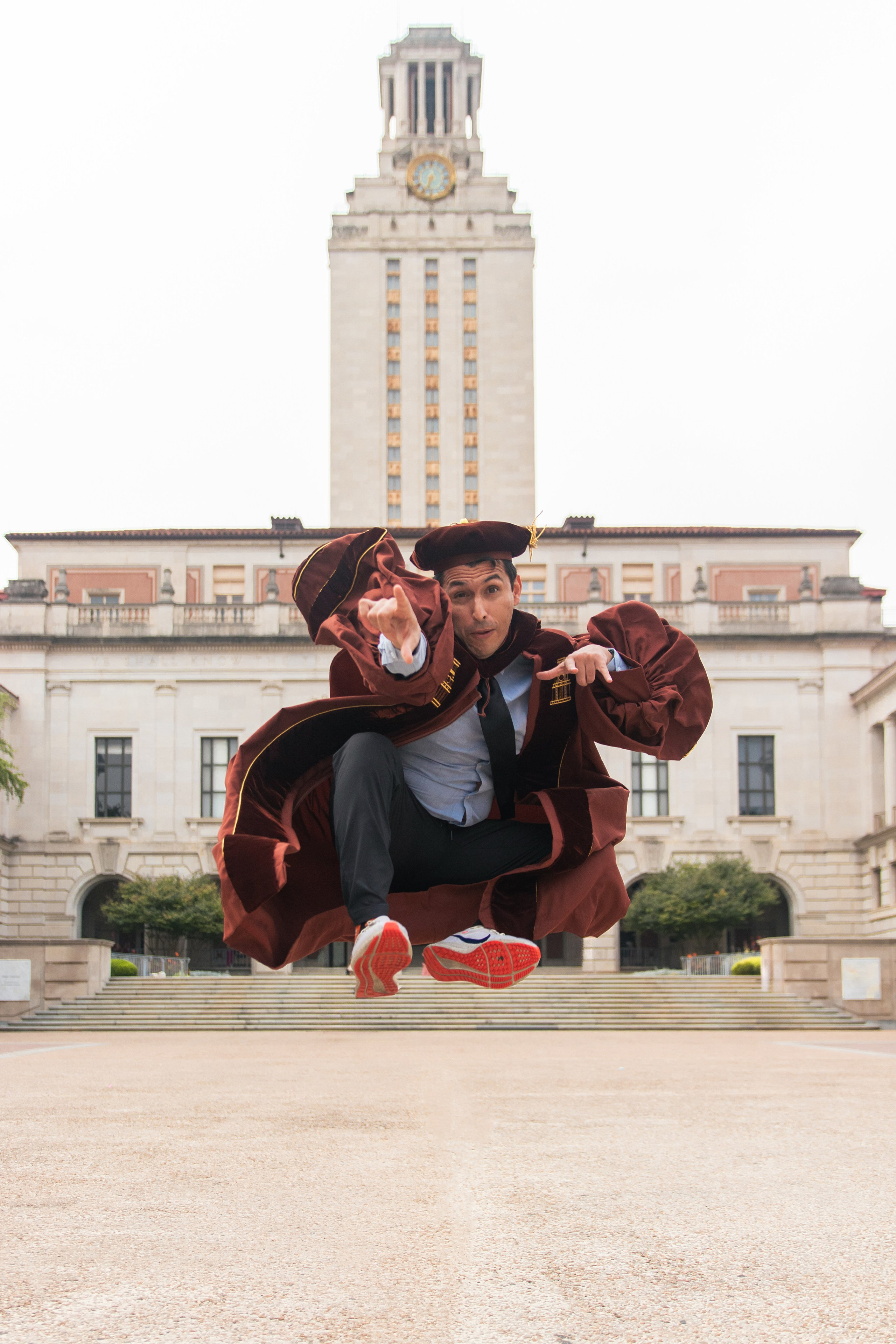 Group graduation photoshoot at the University of Texas Austin