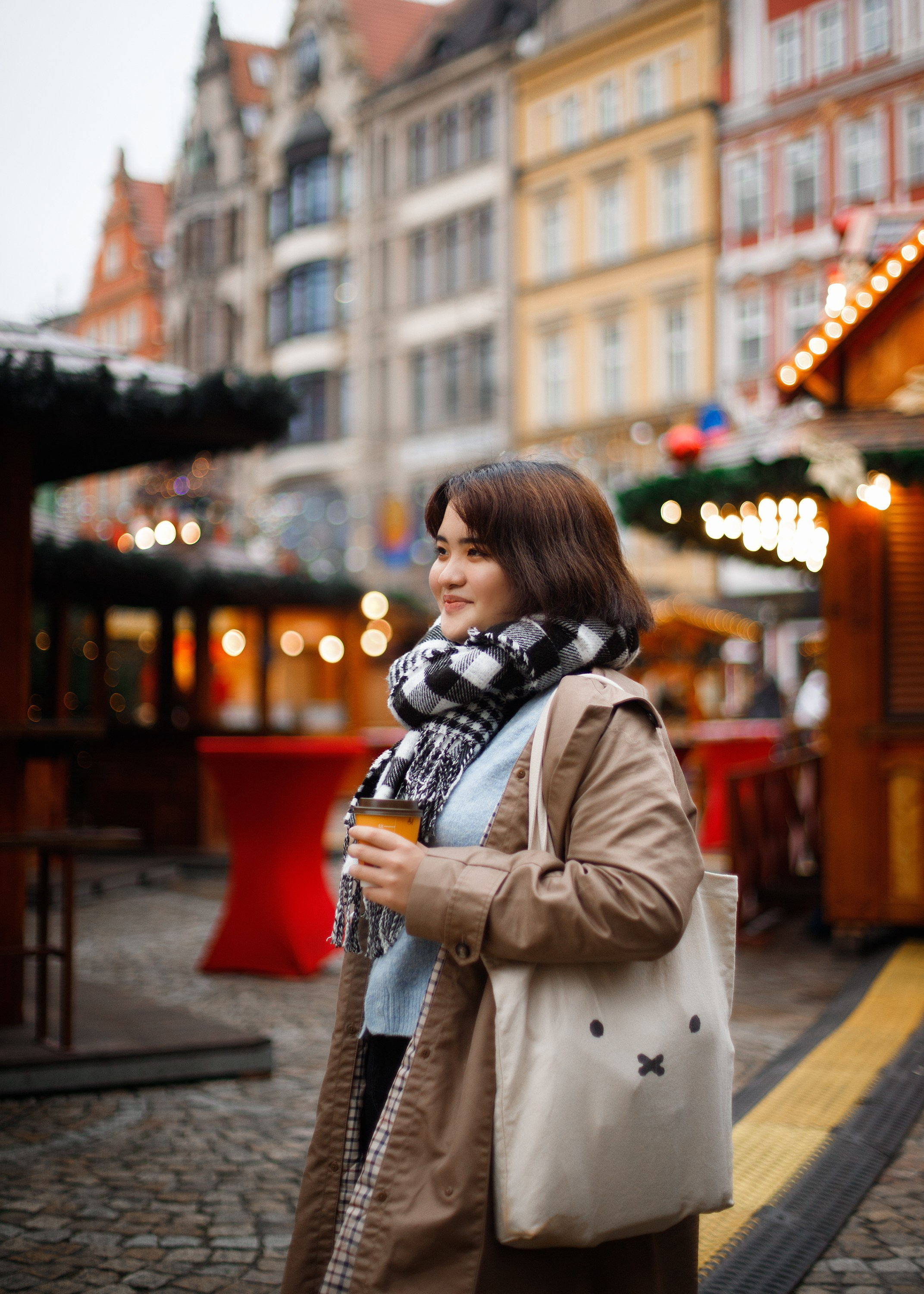 Misaki at christmas market. Kaja | fotograf psów we Wrocławiu