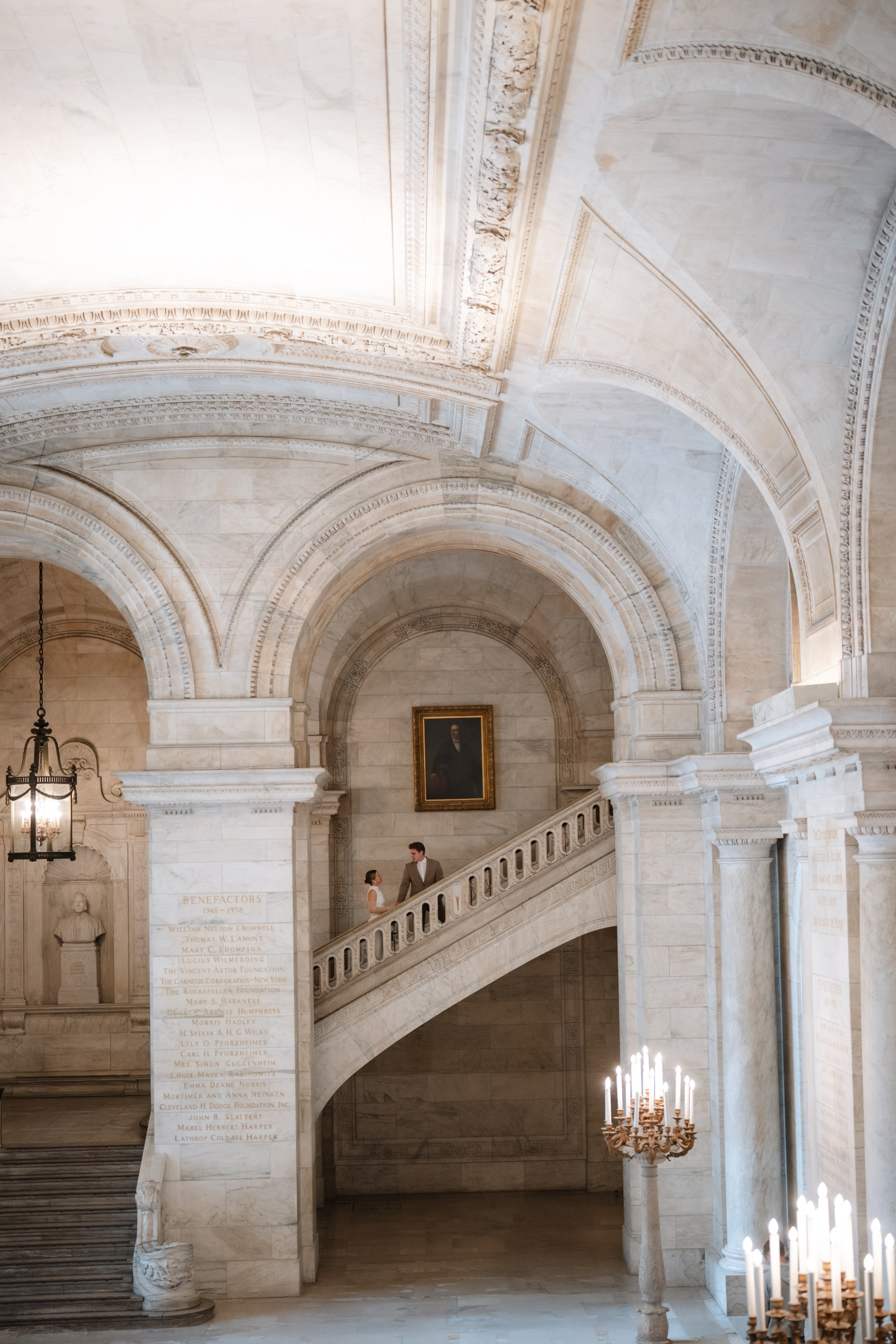 Wedding photo session at the Public Library NY. Portrait and wedding photographer in New York