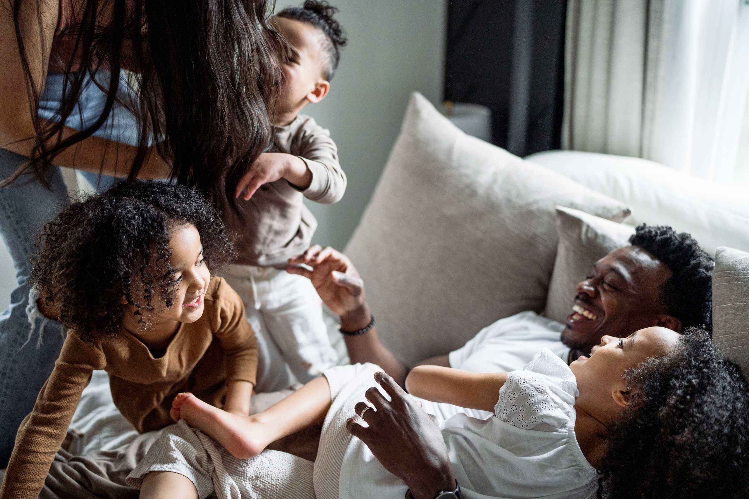 Stephanie, Lamar and kids at home. Wedding and family photographer and videographer PA, NJ, NY, DE, MD