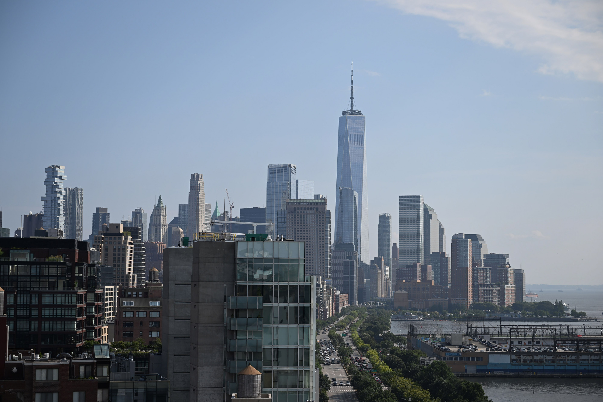 a view of a city with a river running through it