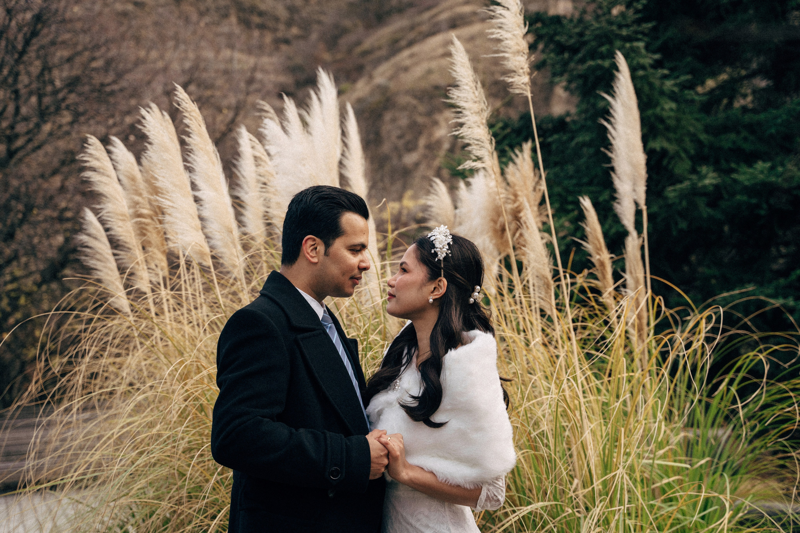 Wedding photo shoot in the Tbilisi Botanical Garden in winter