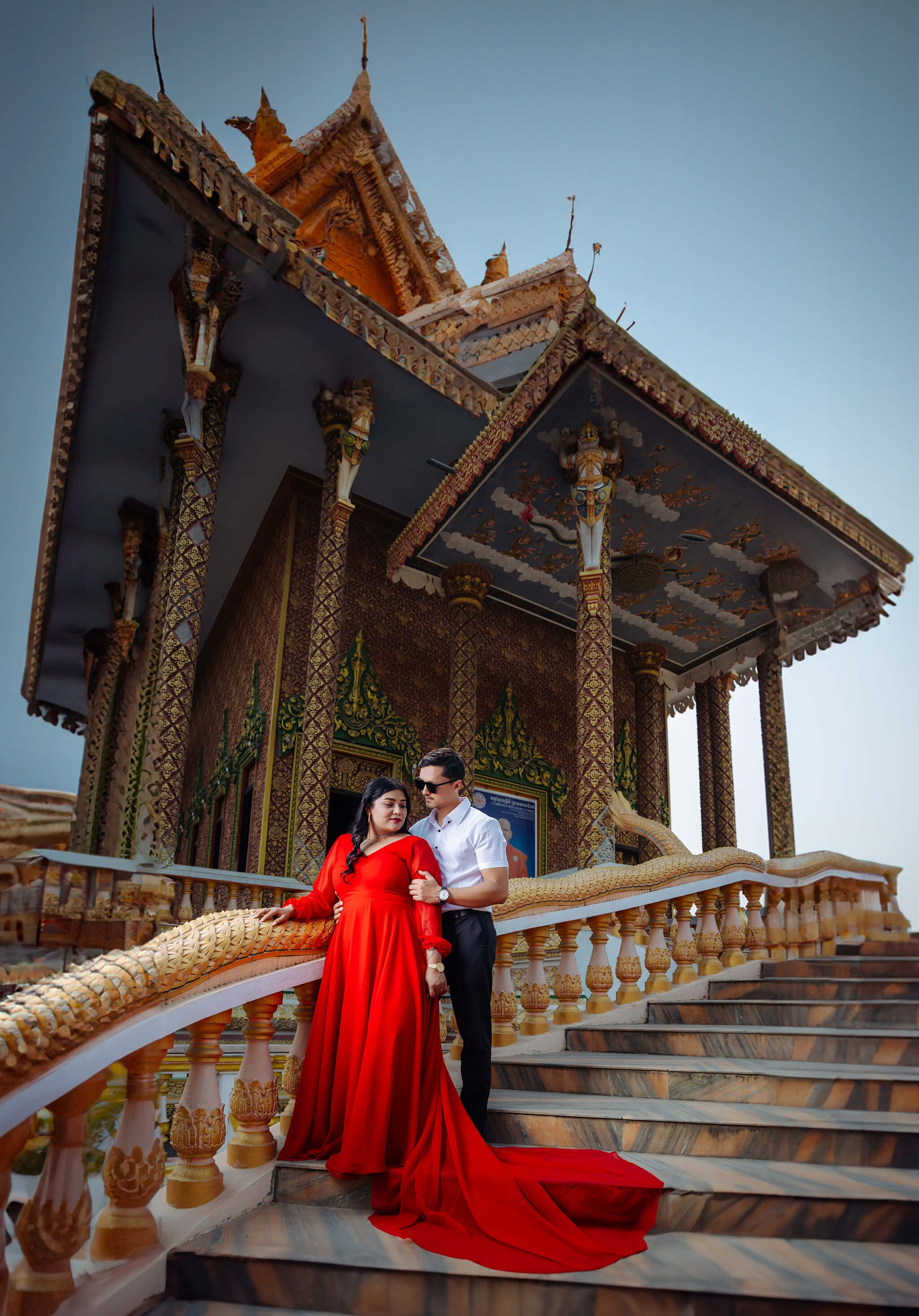 Romantic couple in traditional cultural setting for pre-wedding photography in lumbini by poudel digital photography.