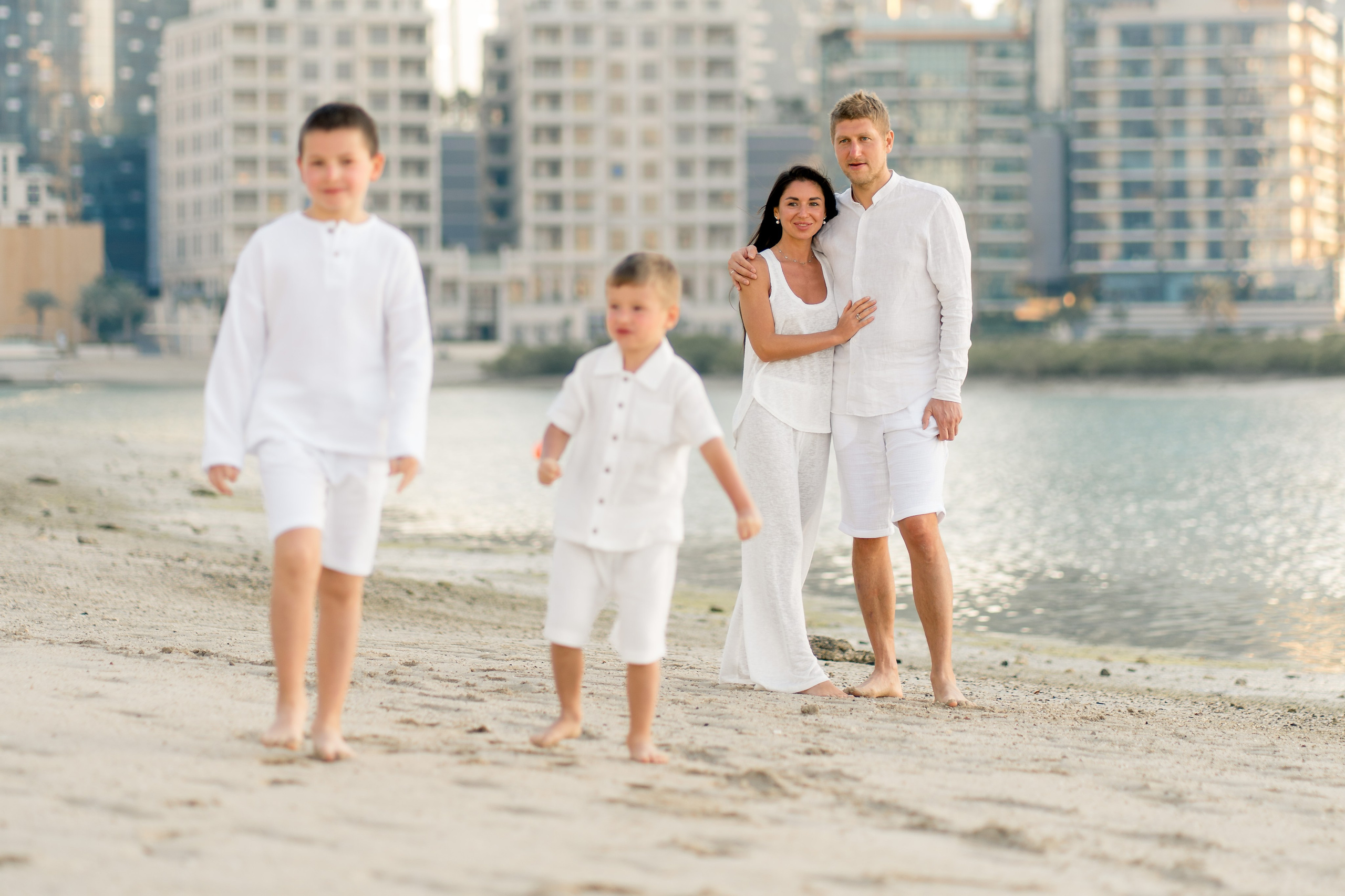 Family portrait at Reem Island Abu Dhabi in a modern seaside location