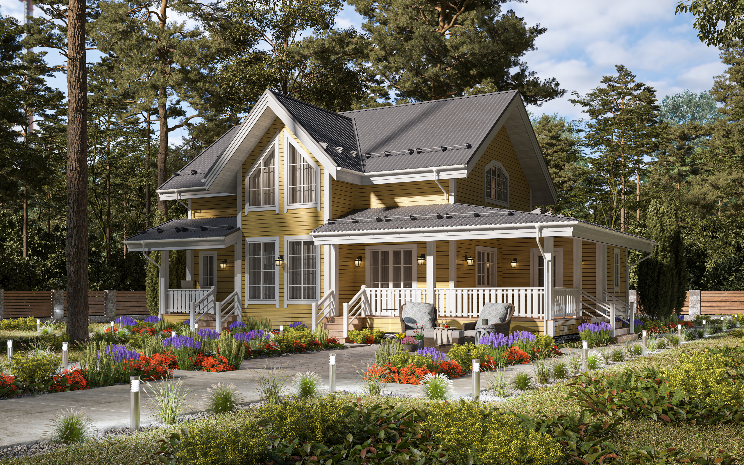 Дизайн-проект визуализации каркасного дома «Проект А-X3-2021». Дизайн и визуализация