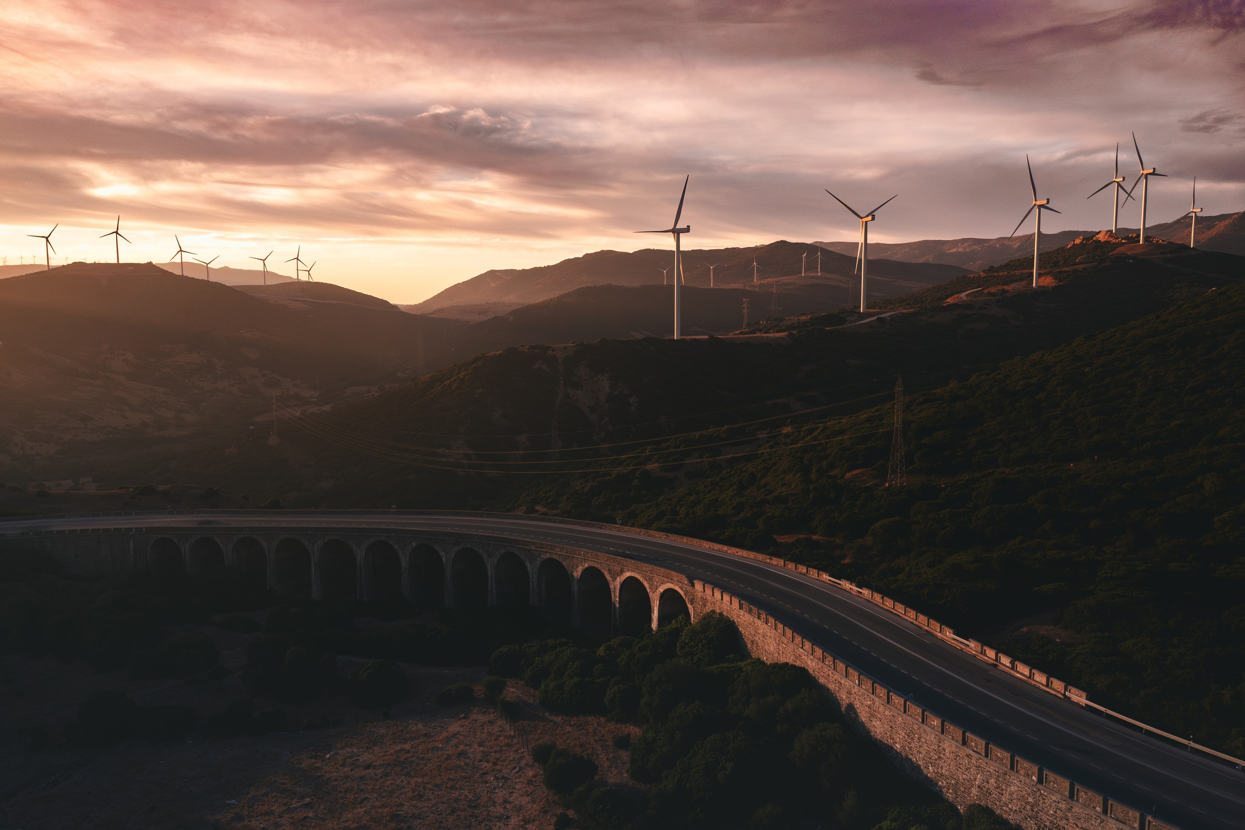Scenic view of Tarifas hills and wind farms from the sky, captured by Marbella aerial photographer