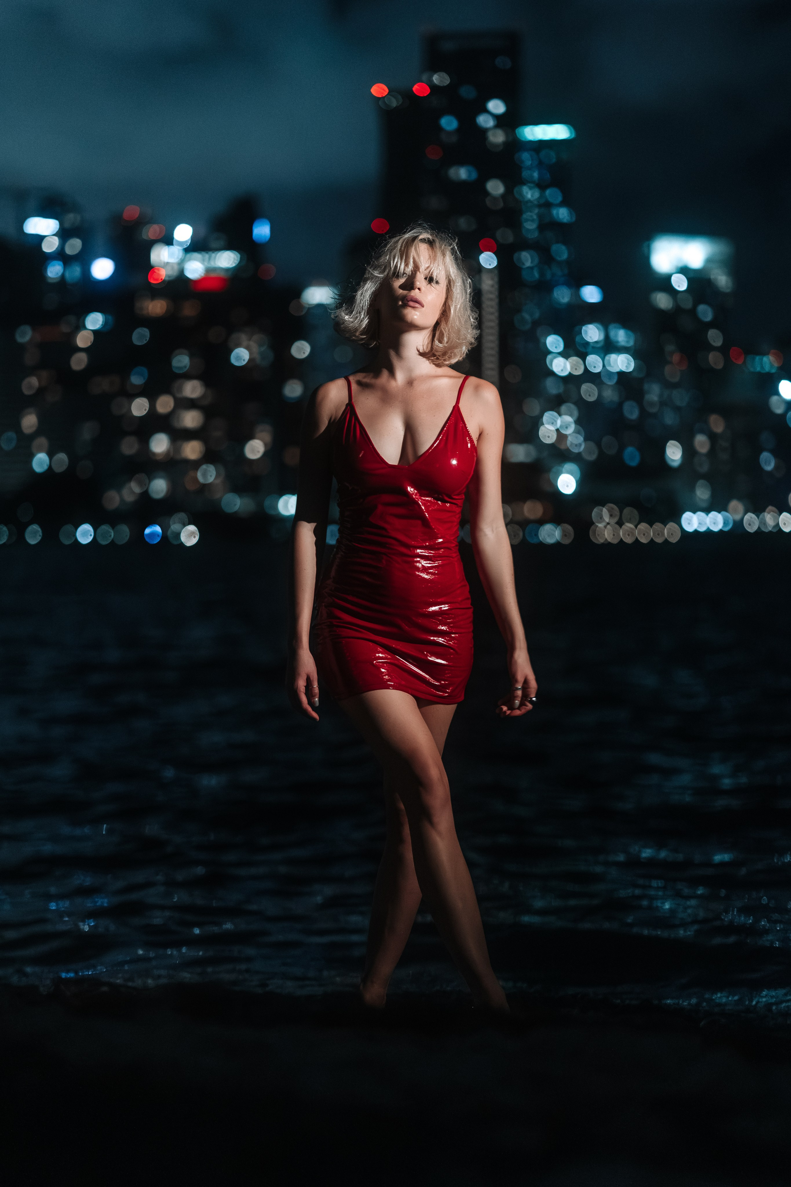 Miami night romanticism without staged posing. Shot in natural movement and presence.