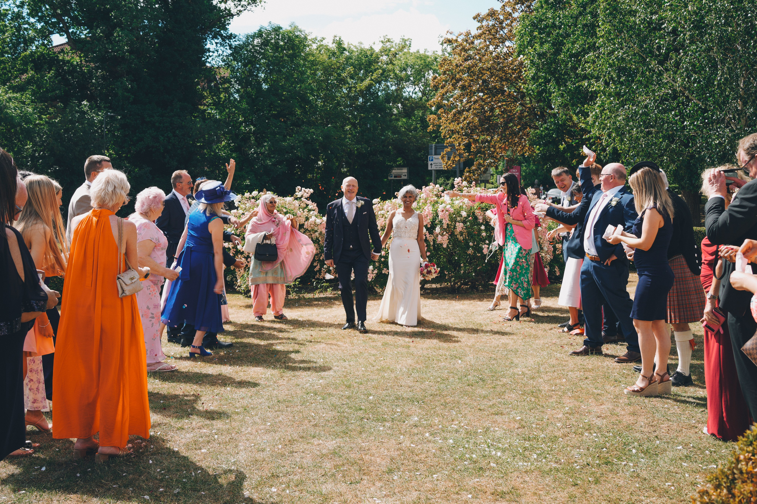 Confetti moment on the steps of Solihull Register Office
