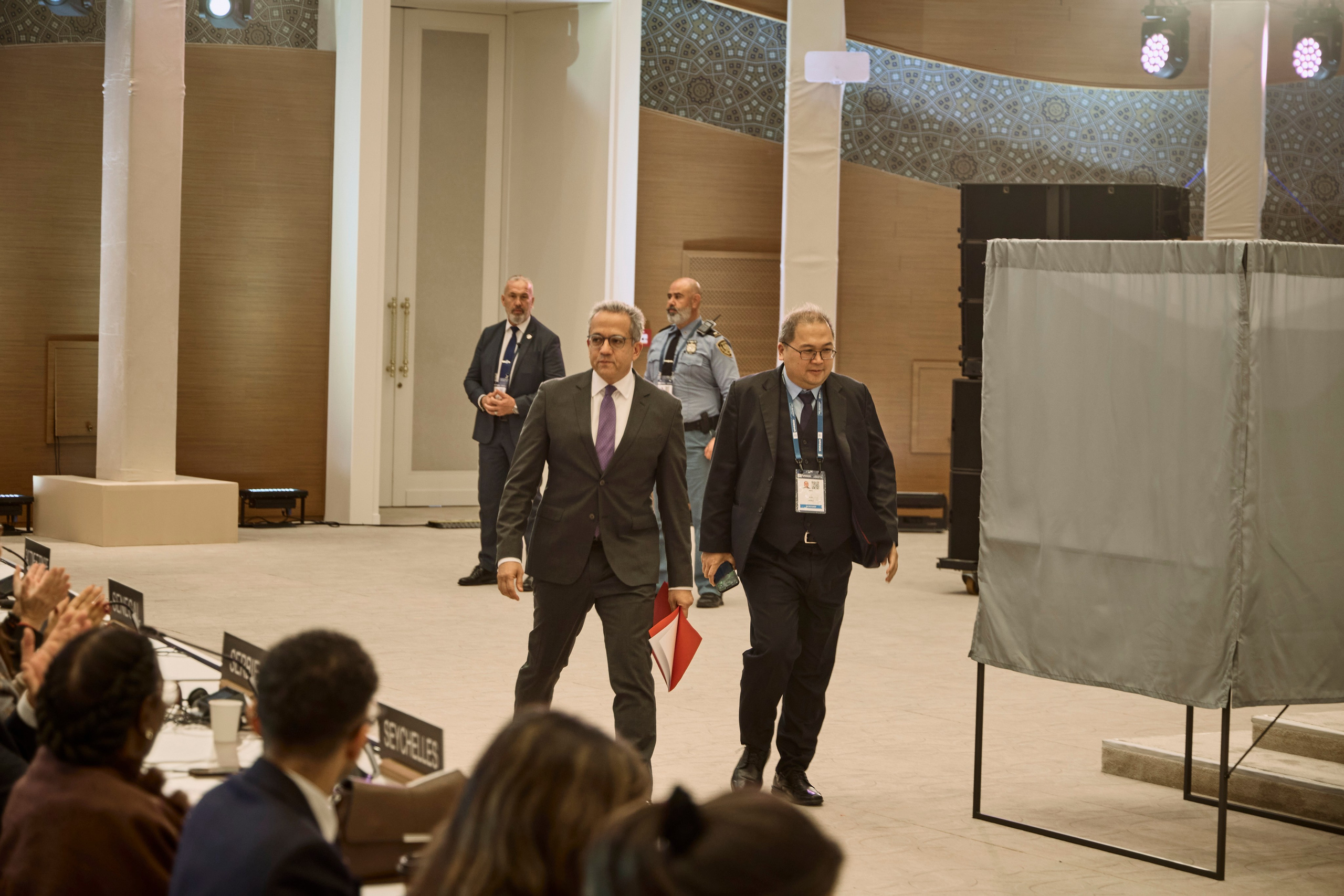 Delegates attending the UNESCO conference in Samarkand, Uzbekistan — official event photography.