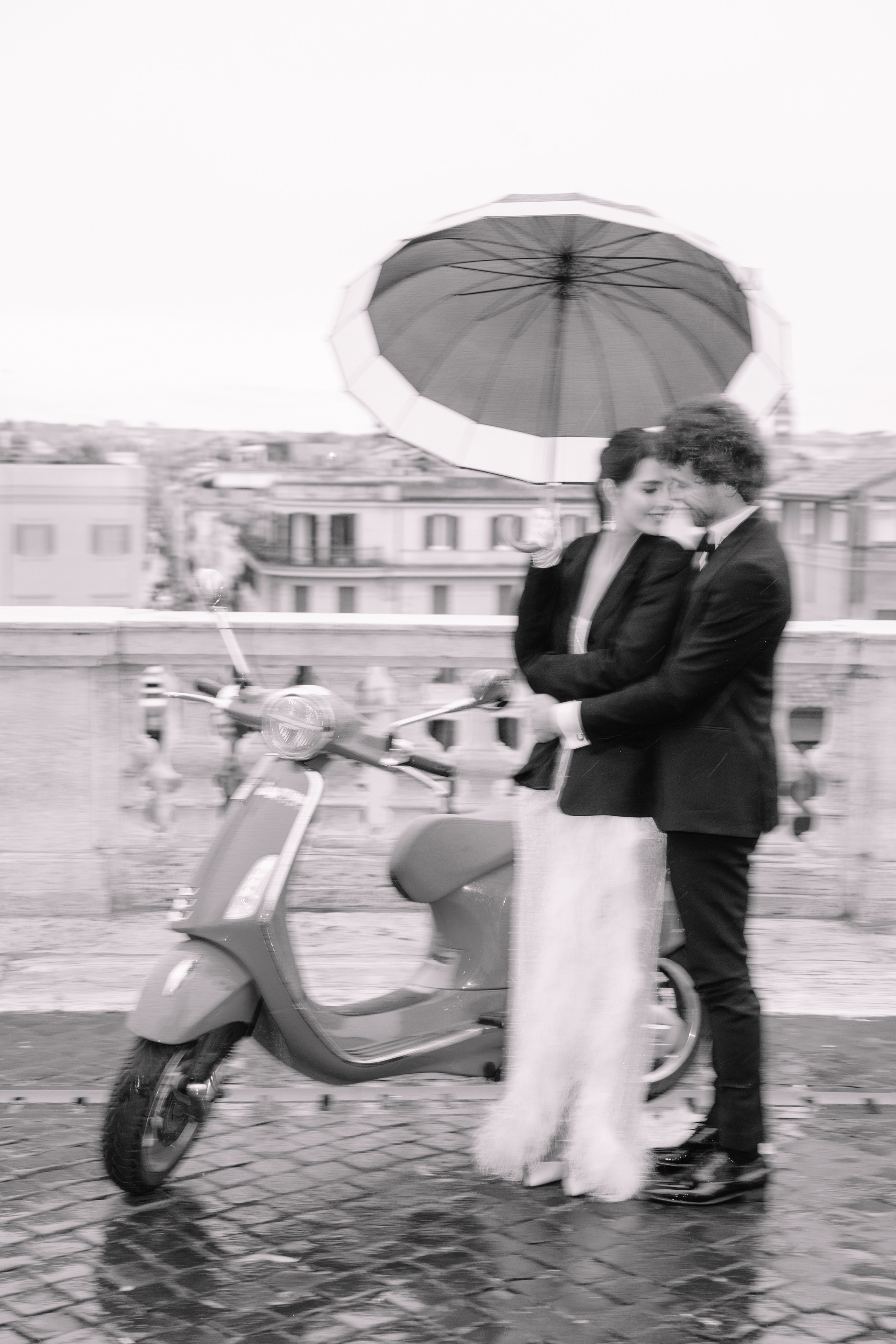 A Romantic Sunrise Elopement in Rome — Rain, Vespa & Love