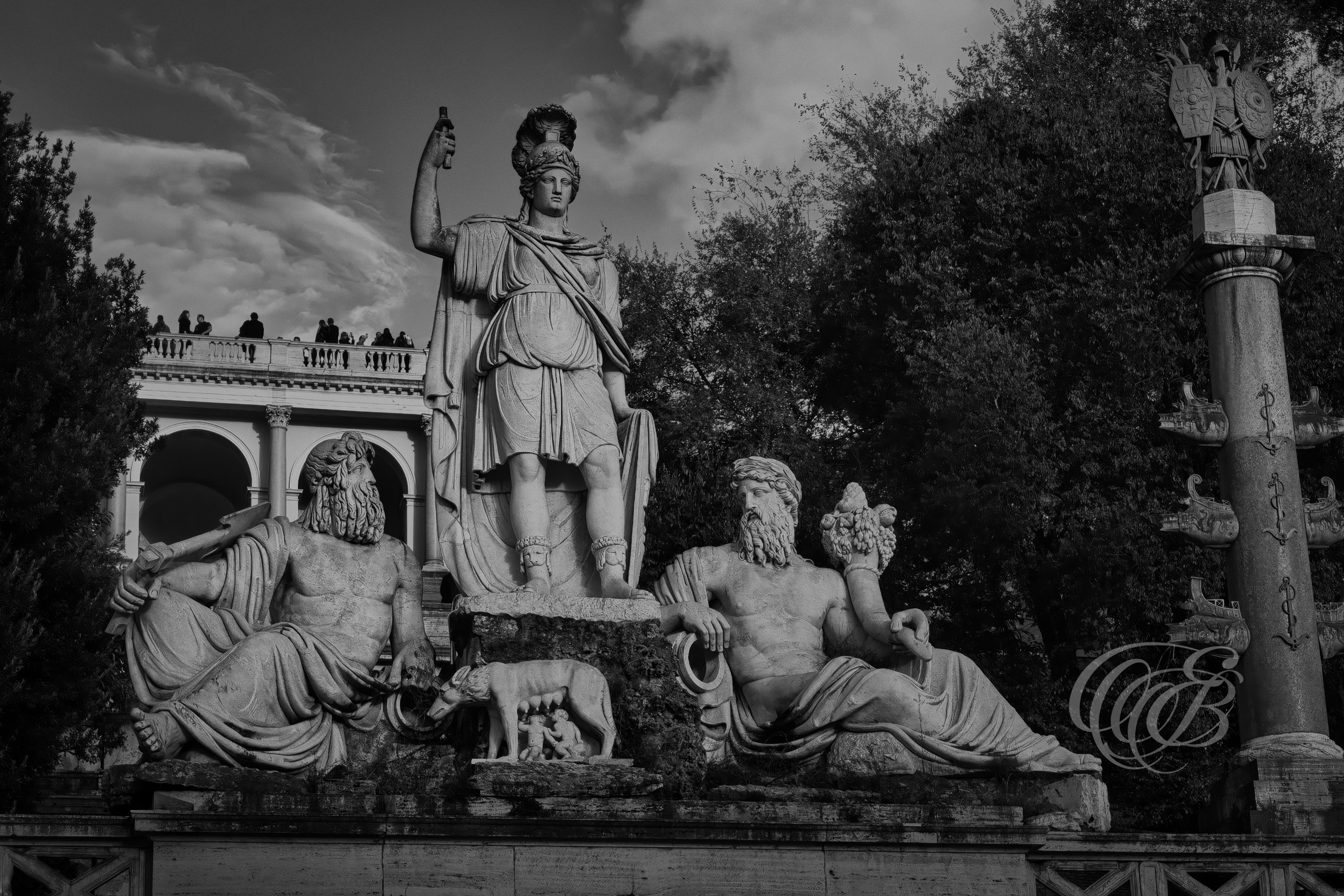 Rome Italy - Fountain of the Goddess of Rome - Eduardo Bartoli Fine Art Photography - Black and white fine art photograph of the Fountain of the Goddess of Rome in Rome, Italy – photography by Eduardo Bartoli.