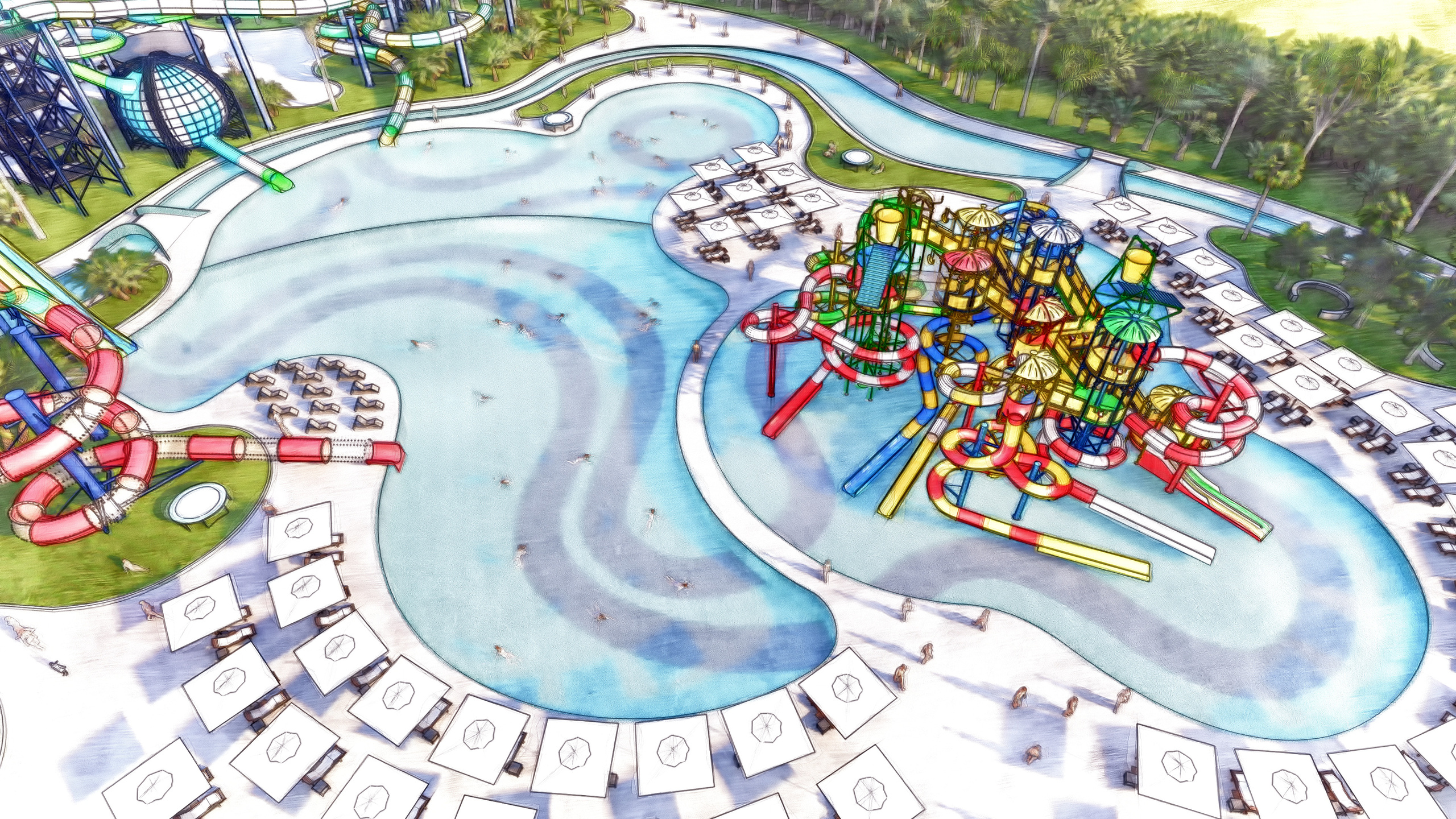 Эскизный проект парка водных развлечений. Разработка и техническое сопровождение архитектурных и дизайн-проектов