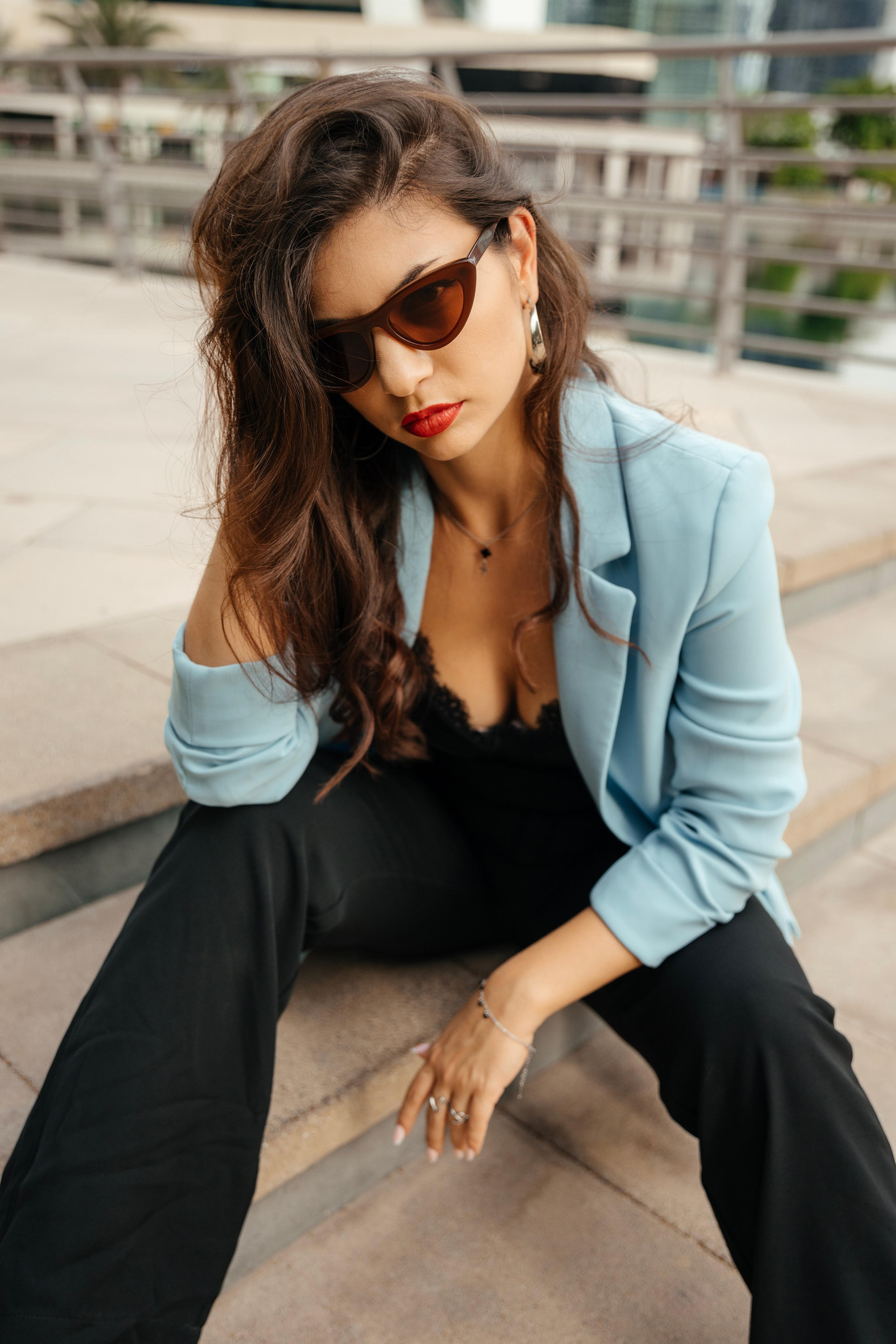 portrait of a beautiful girl at Dubai skyscrapers