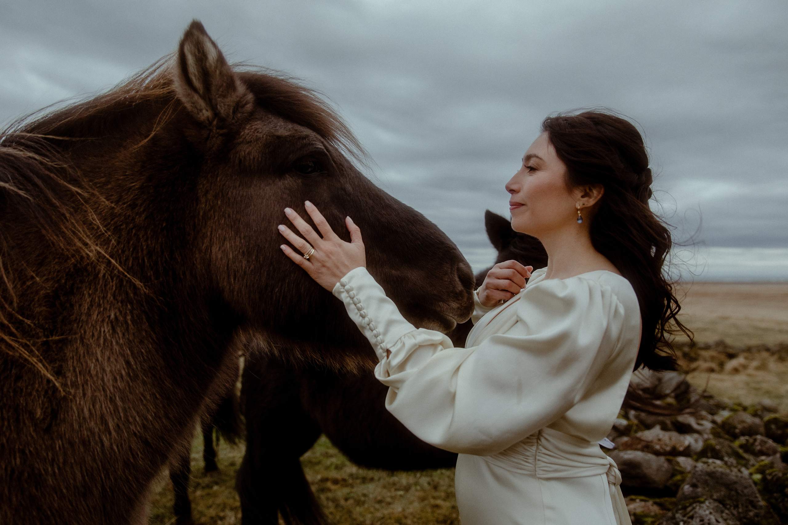 Elopement at Snaefellsnes Iceland | Wedding photos with Icelandic horses. Iceland elopement photographer & videographer